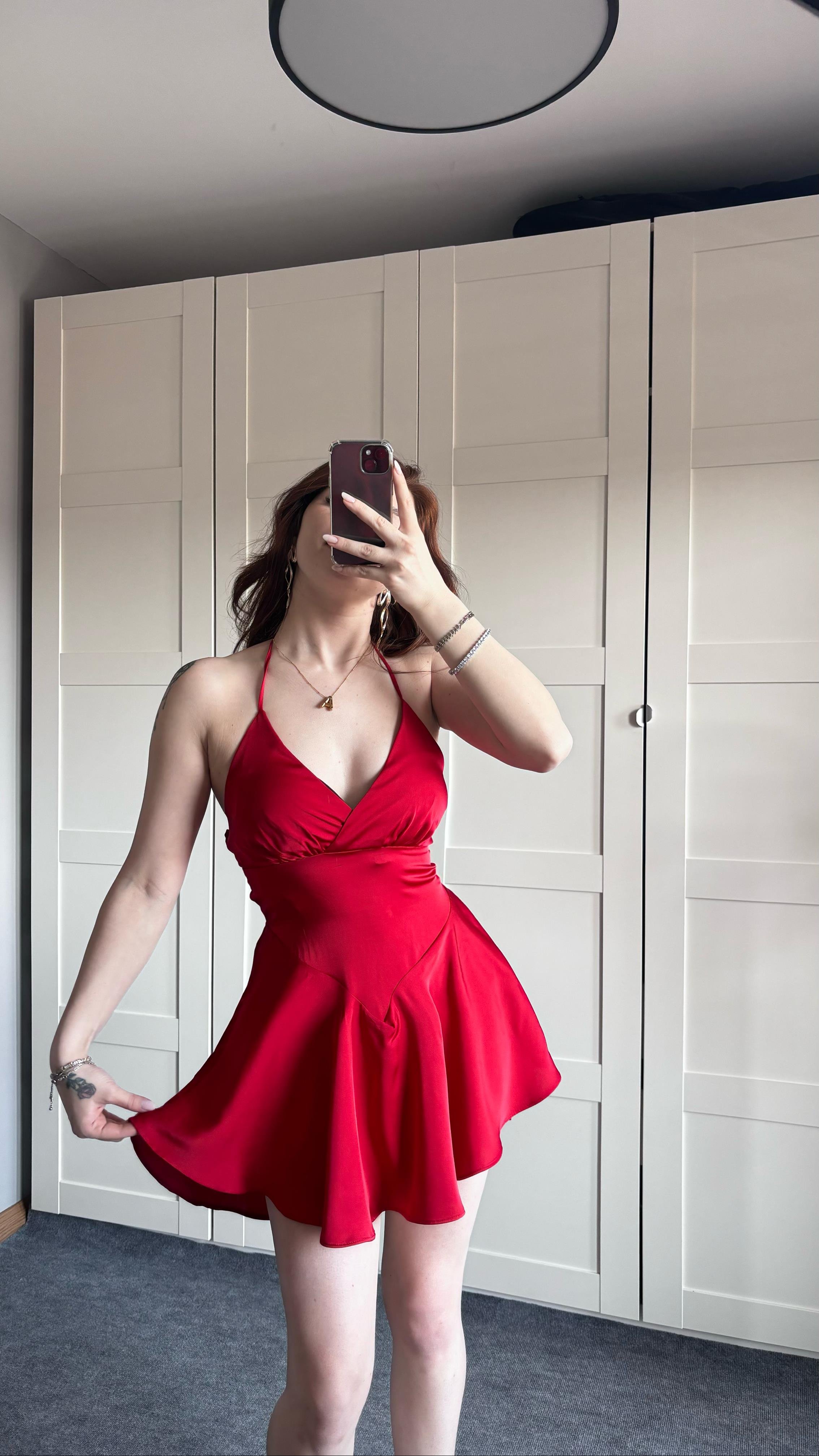 Saten Romantik Elbise Kırmızı