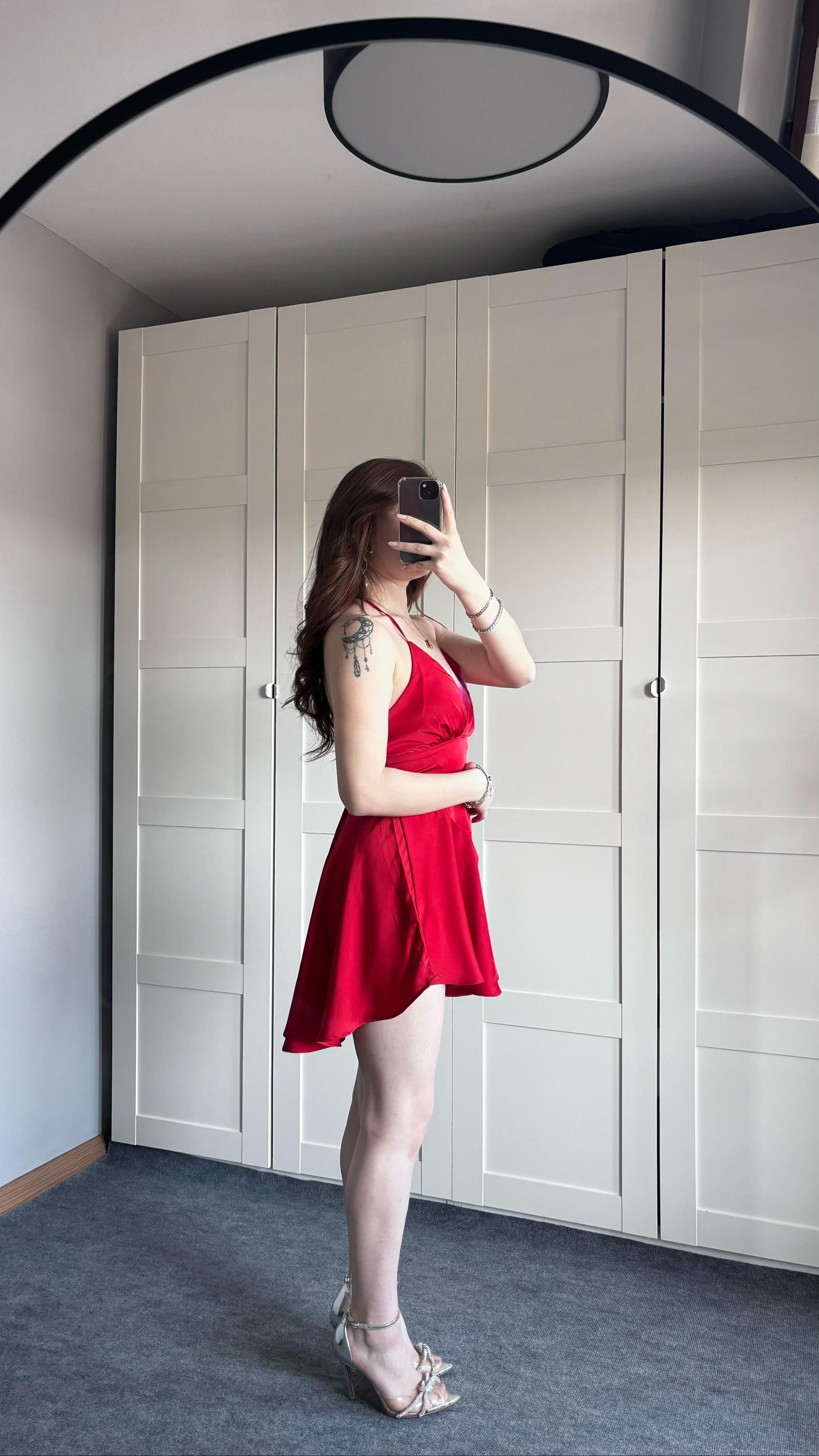 Saten Romantik Elbise Kırmızı