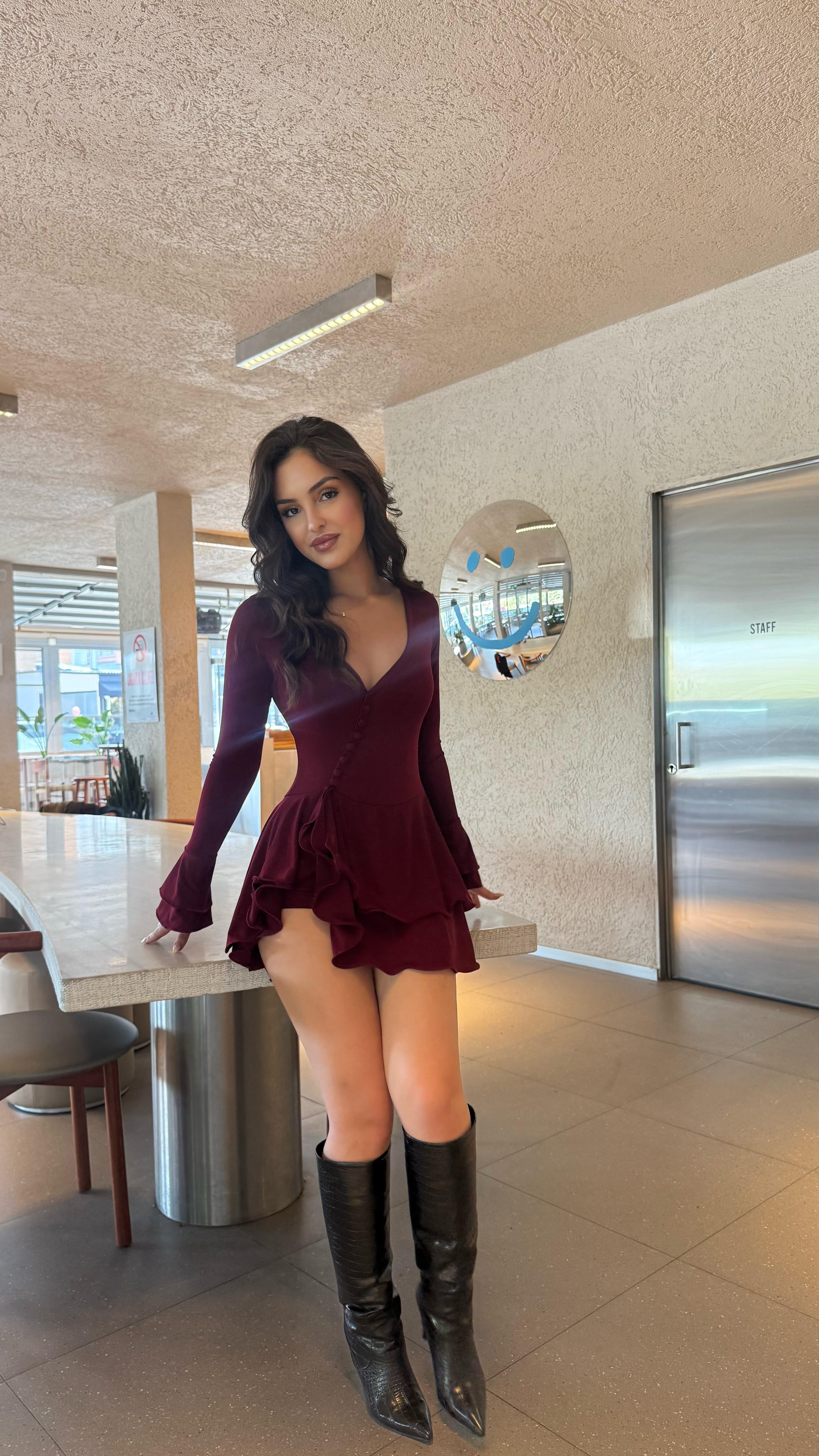 Scarlet Mini Sandy Şortlu Elbise Bordo