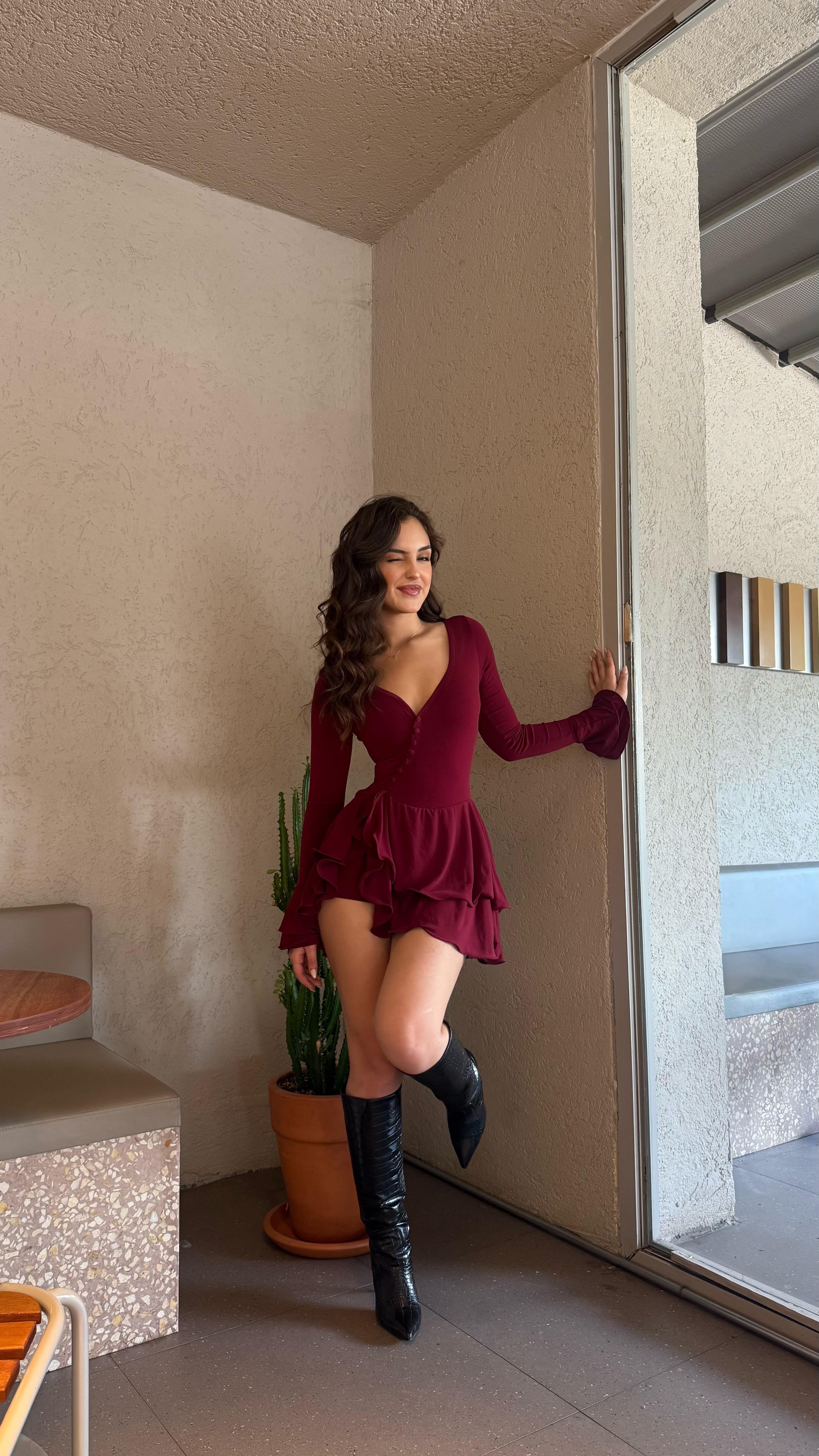 Scarlet Mini Sandy Şortlu Elbise Bordo