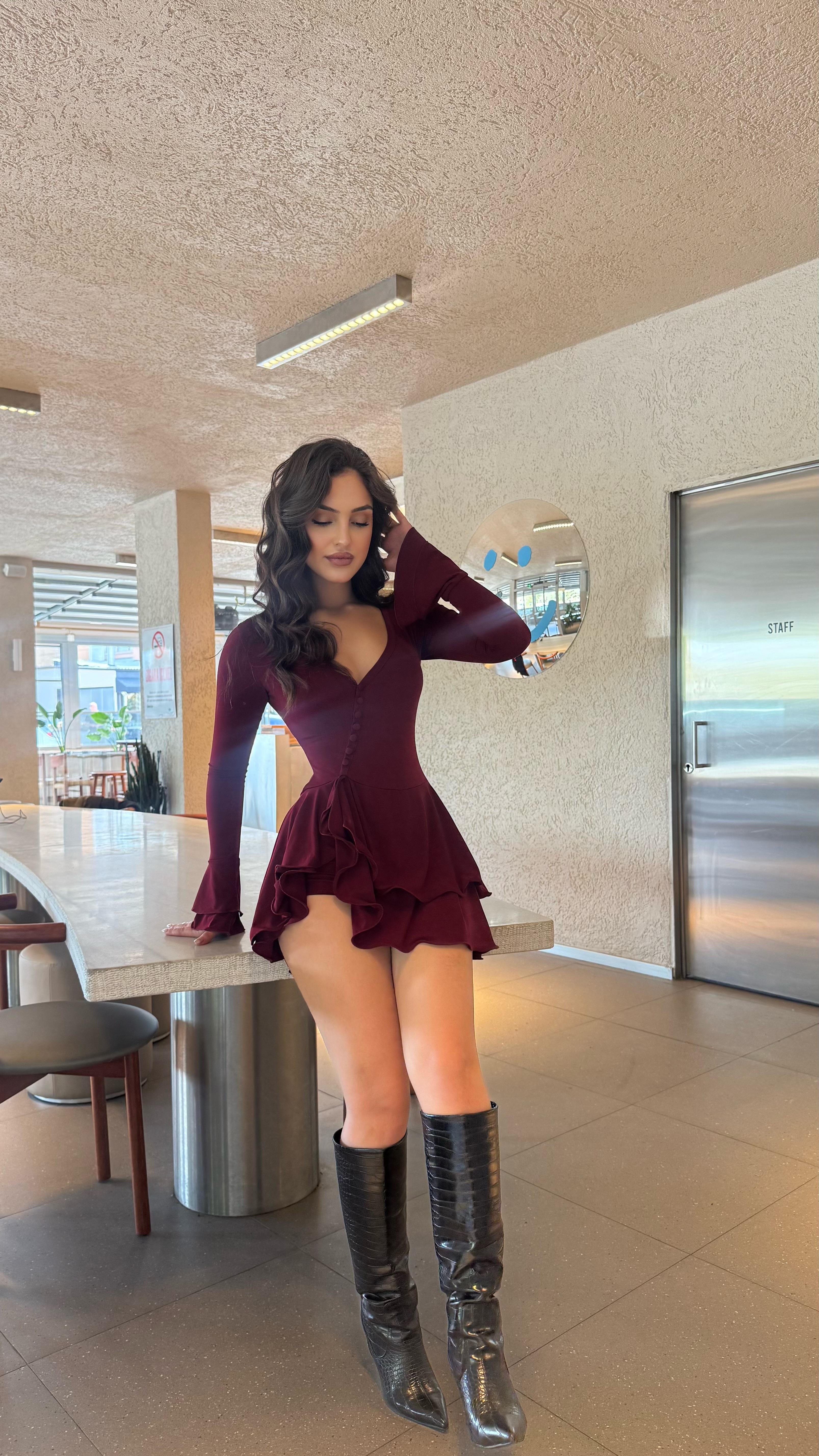 Scarlet Mini Sandy Şortlu Elbise Bordo