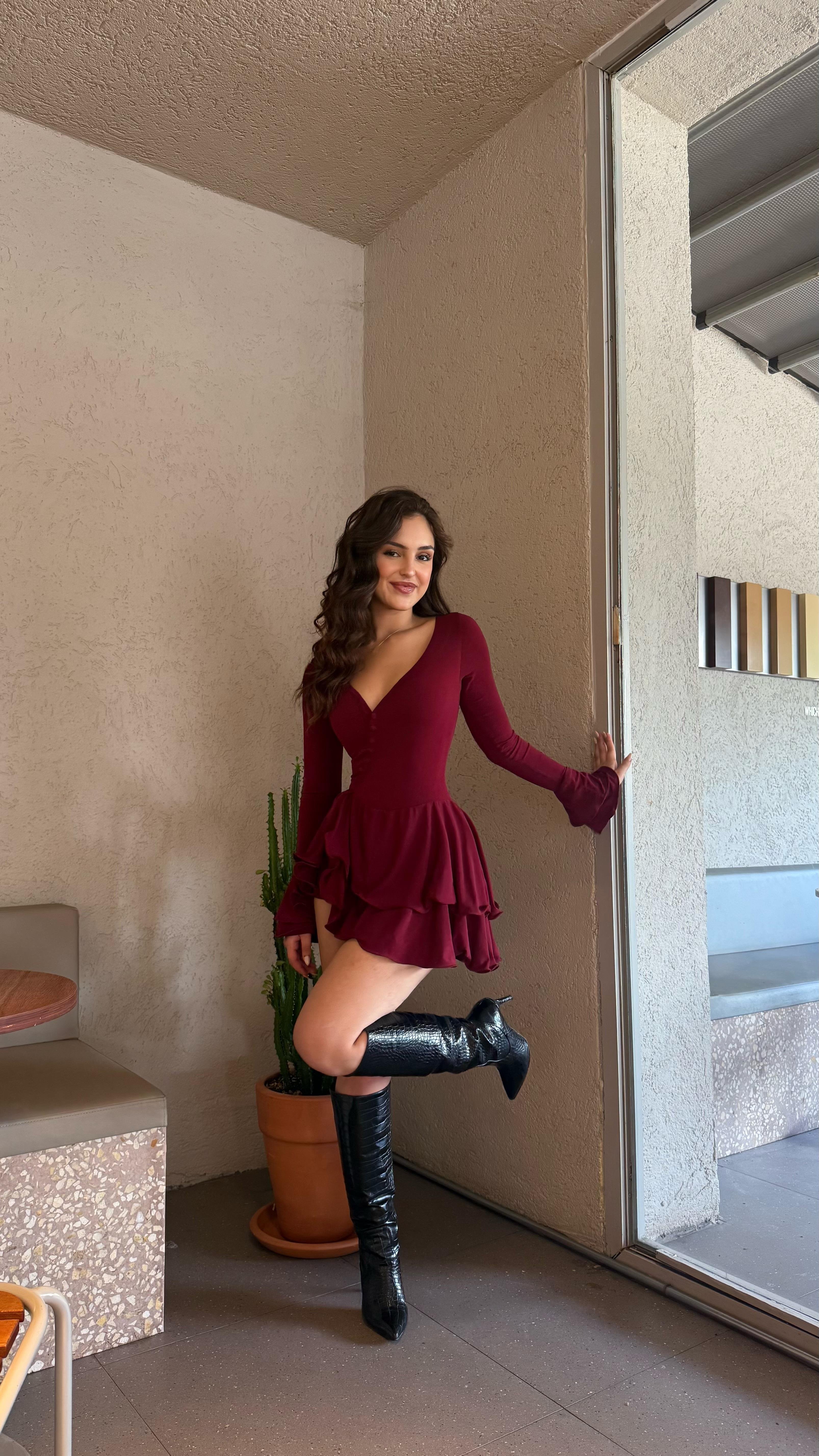 Scarlet Mini Sandy Şortlu Elbise Bordo