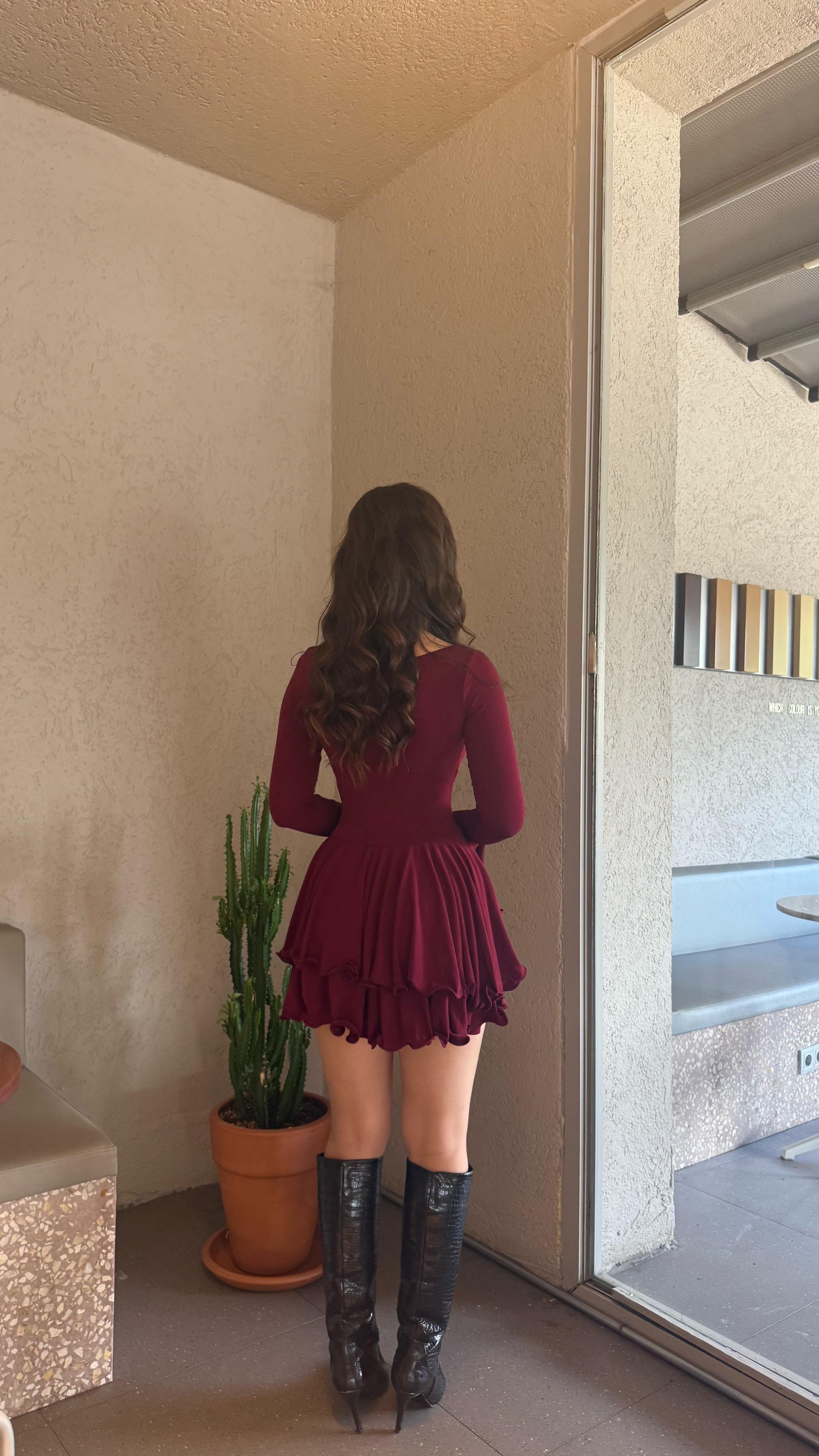 Scarlet Mini Sandy Şortlu Elbise Bordo
