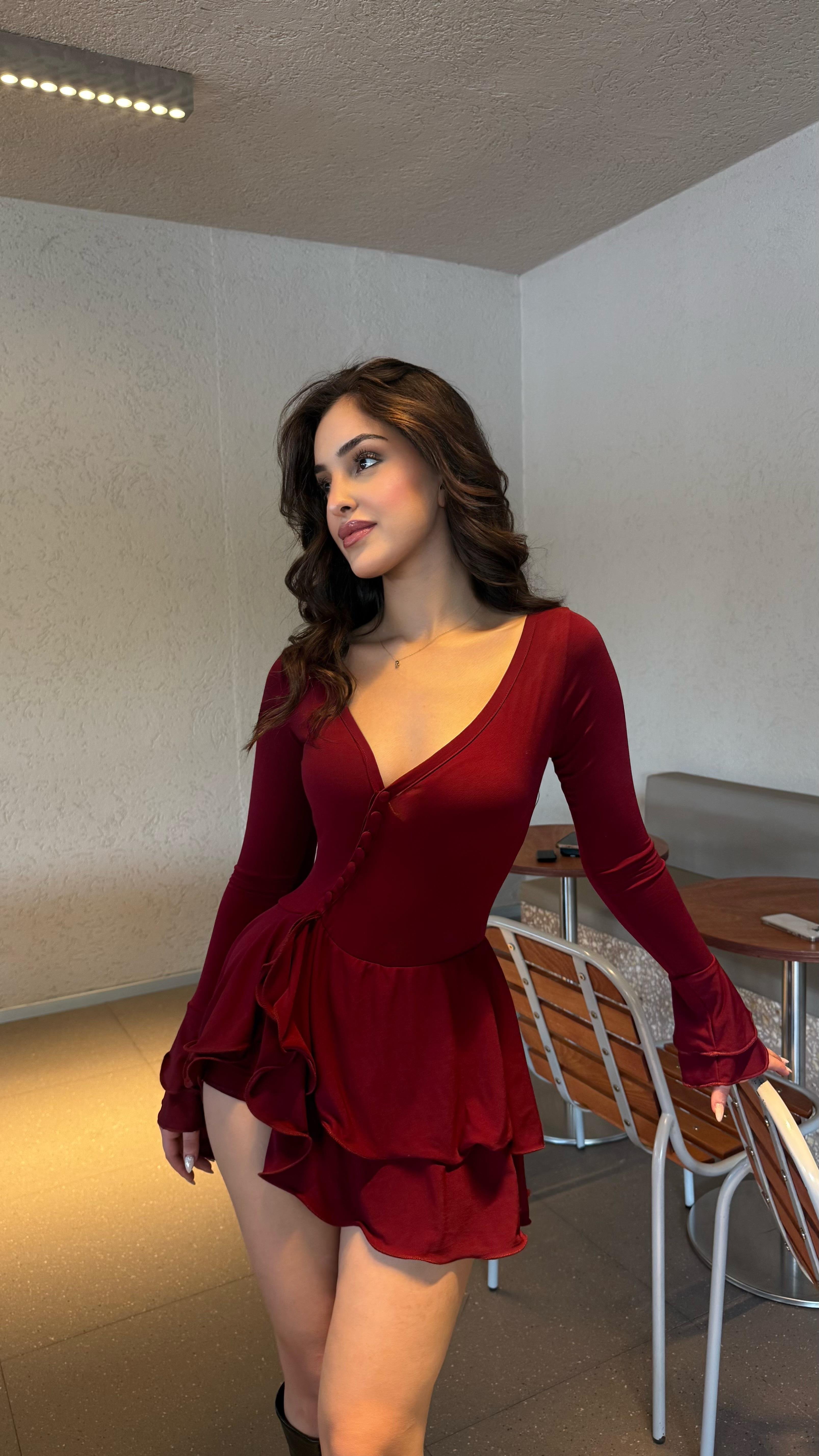 Scarlet Mini Sandy Şortlu Elbise Bordo