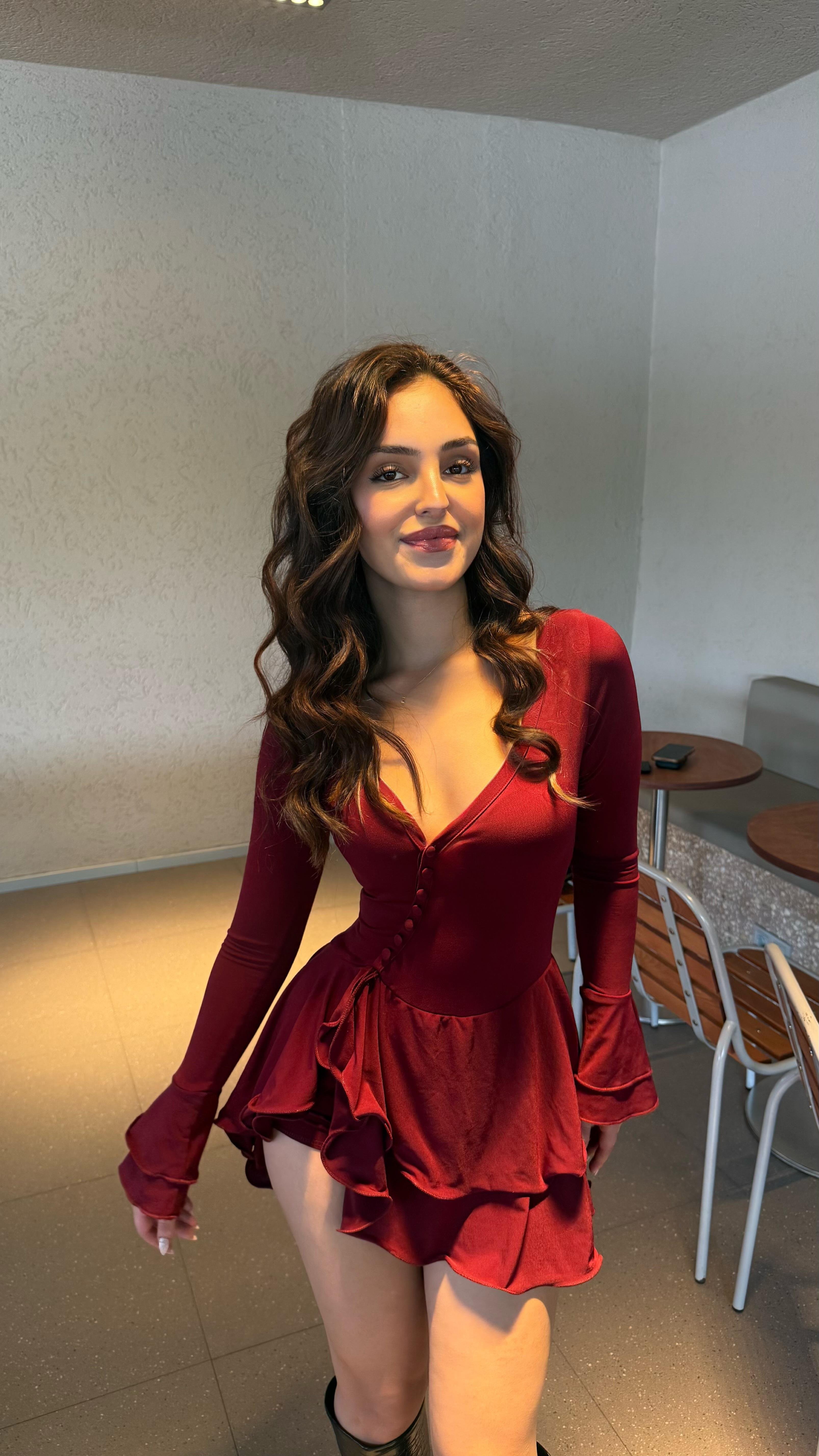Scarlet Mini Sandy Şortlu Elbise Bordo