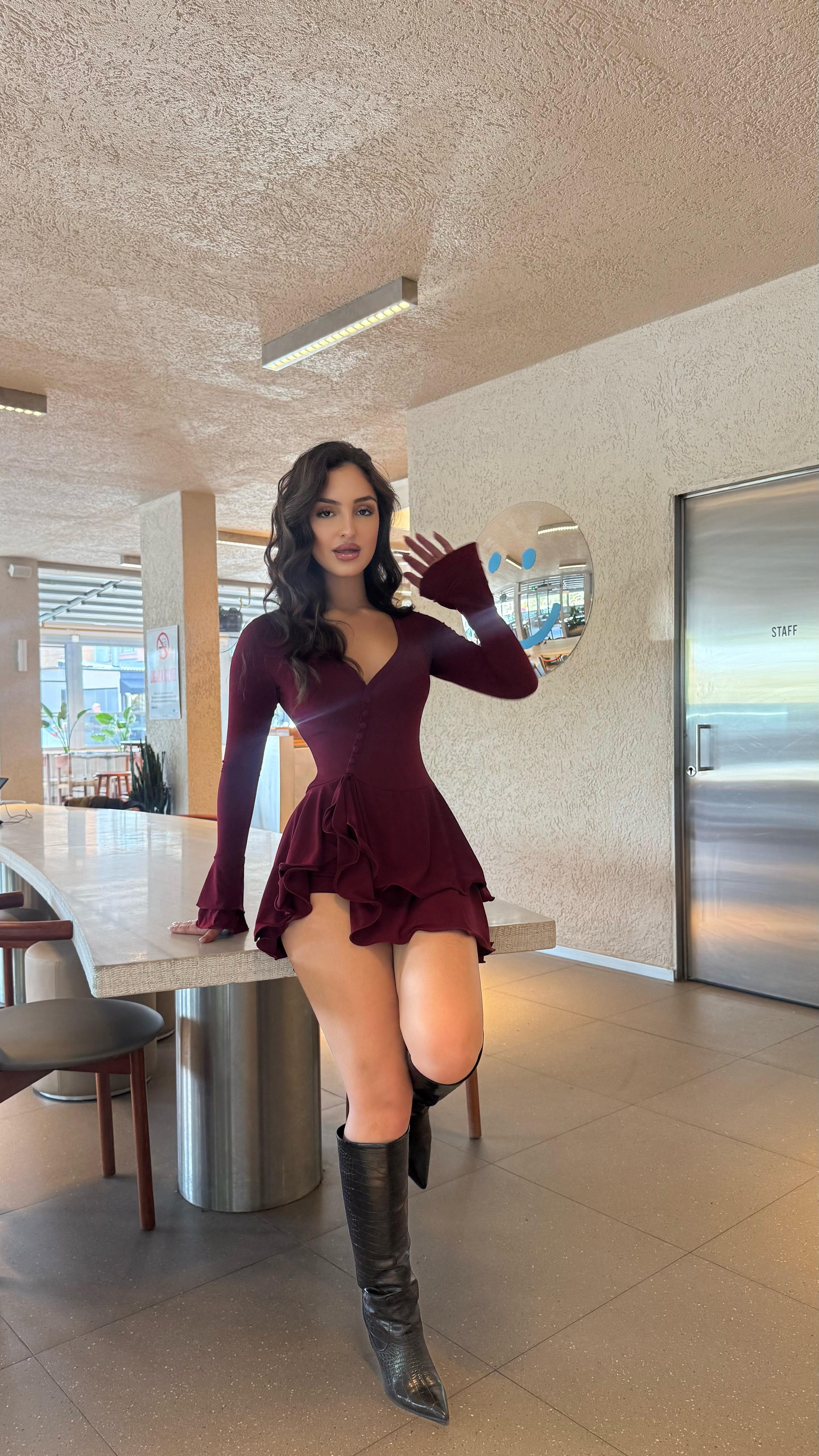 Scarlet Mini Sandy Şortlu Elbise Bordo