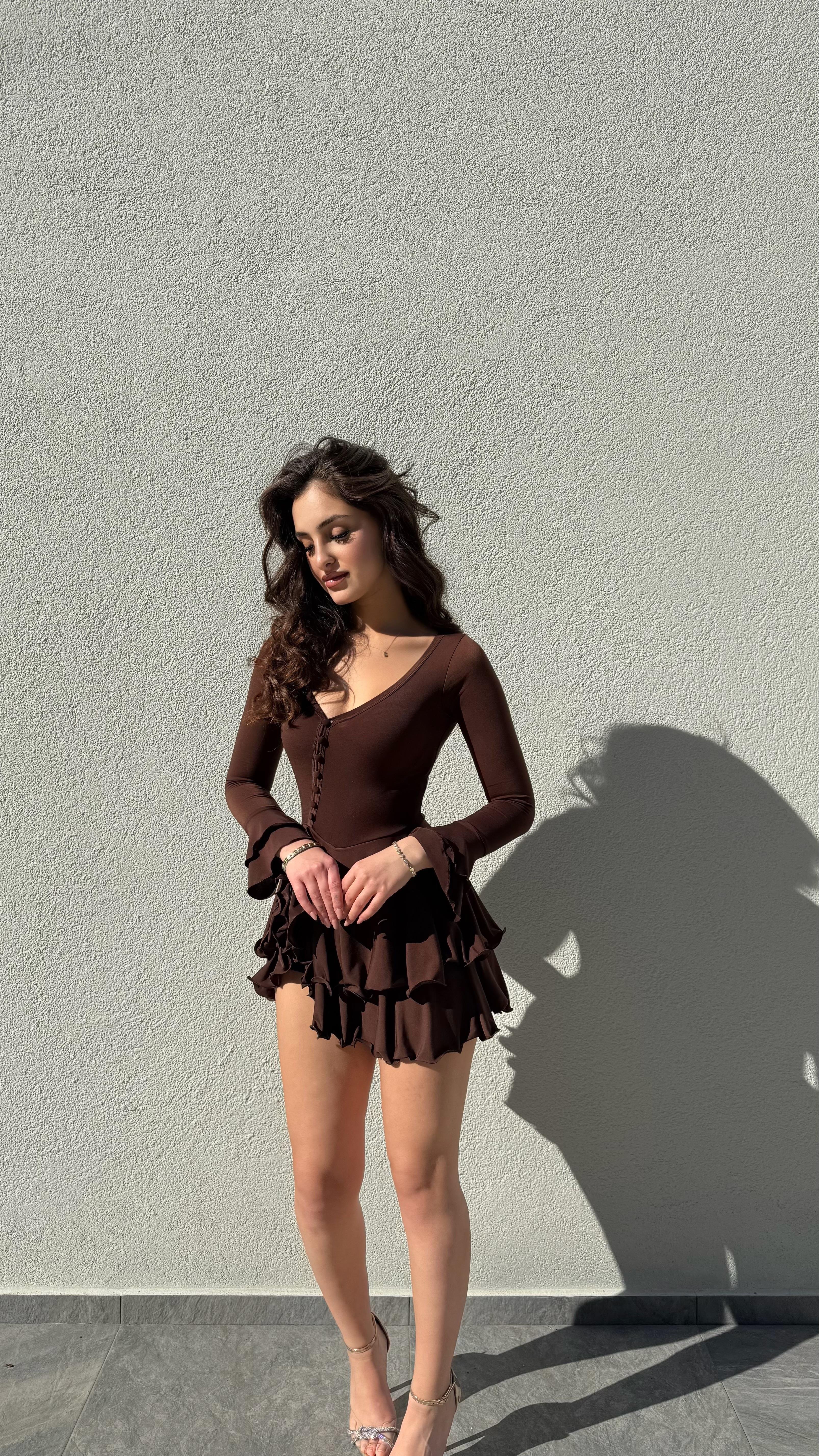 Scarlet Mini Sandy Şortlu Elbise Kahverengi 