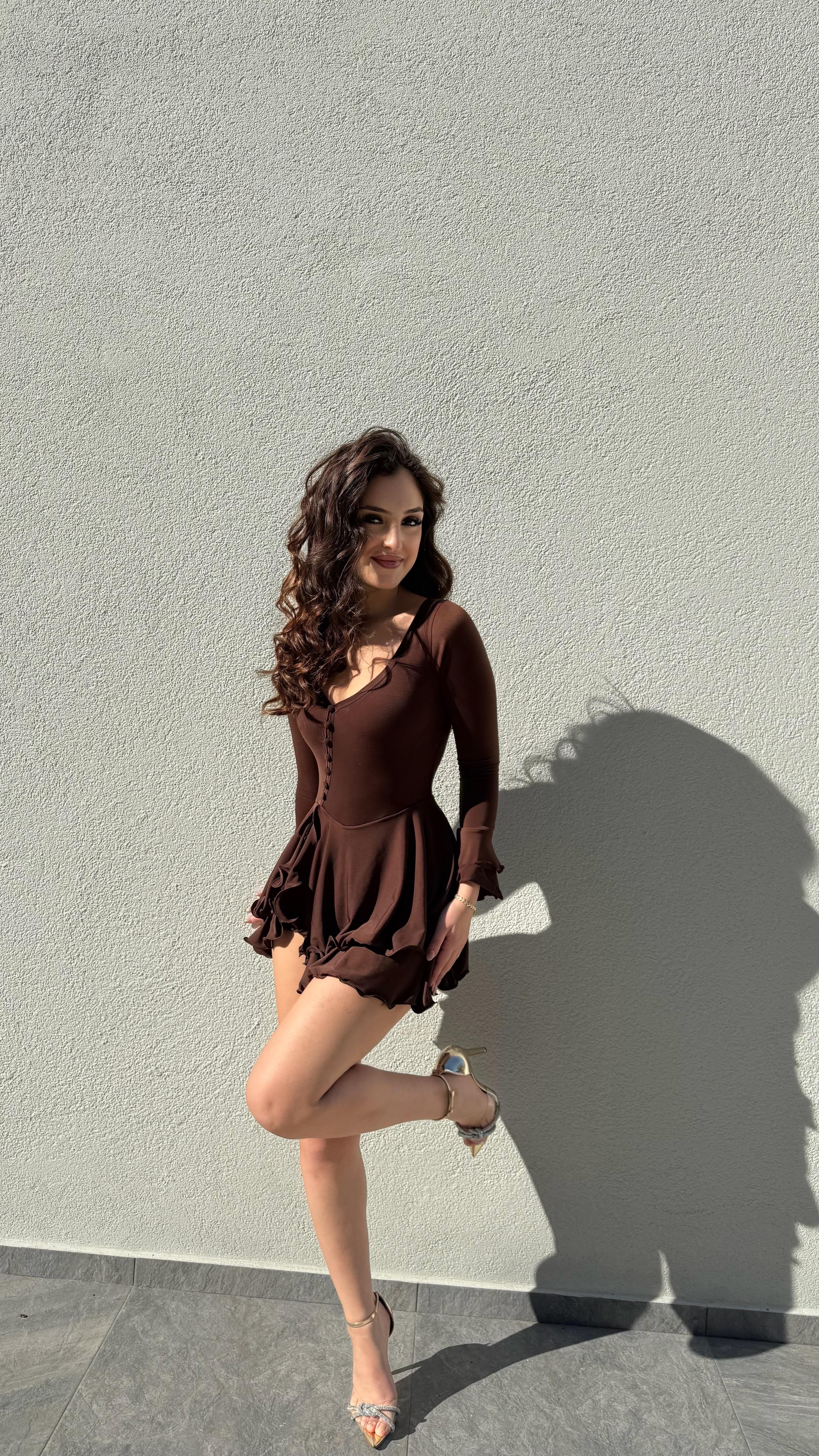 Scarlet Mini Sandy Şortlu Elbise Kahverengi 