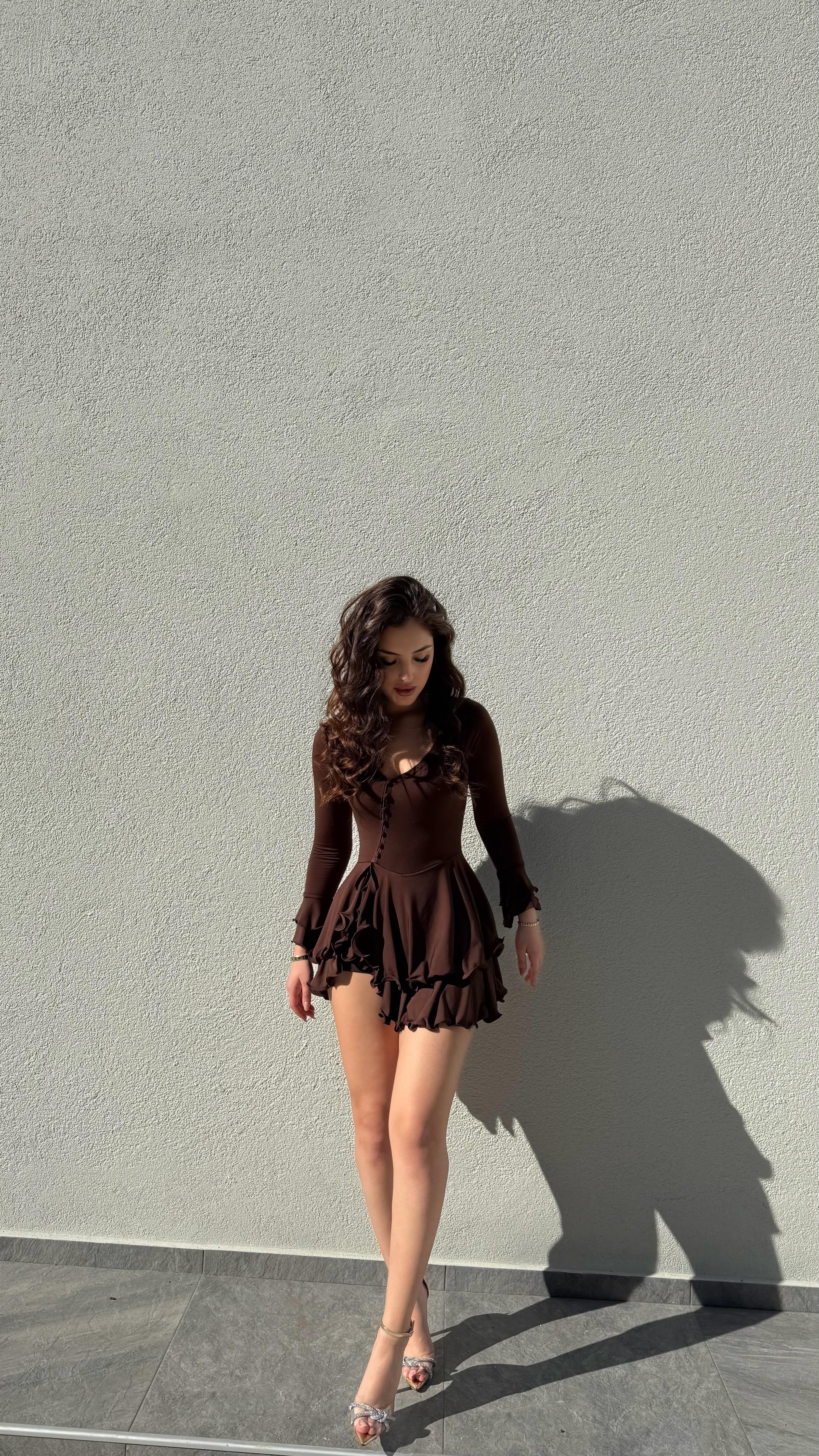 Scarlet Mini Sandy Şortlu Elbise Kahverengi 