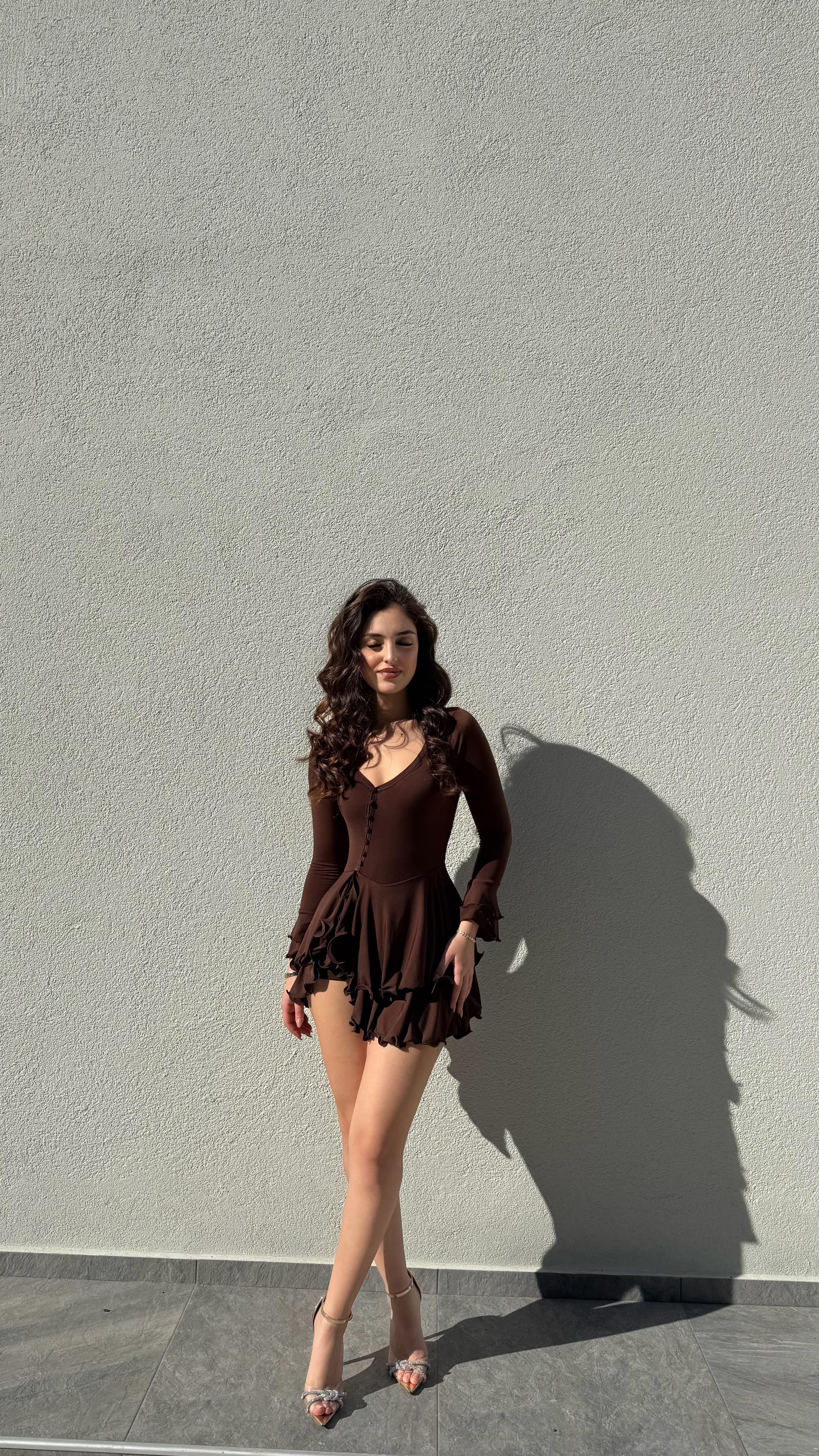Scarlet Mini Sandy Şortlu Elbise Kahverengi 