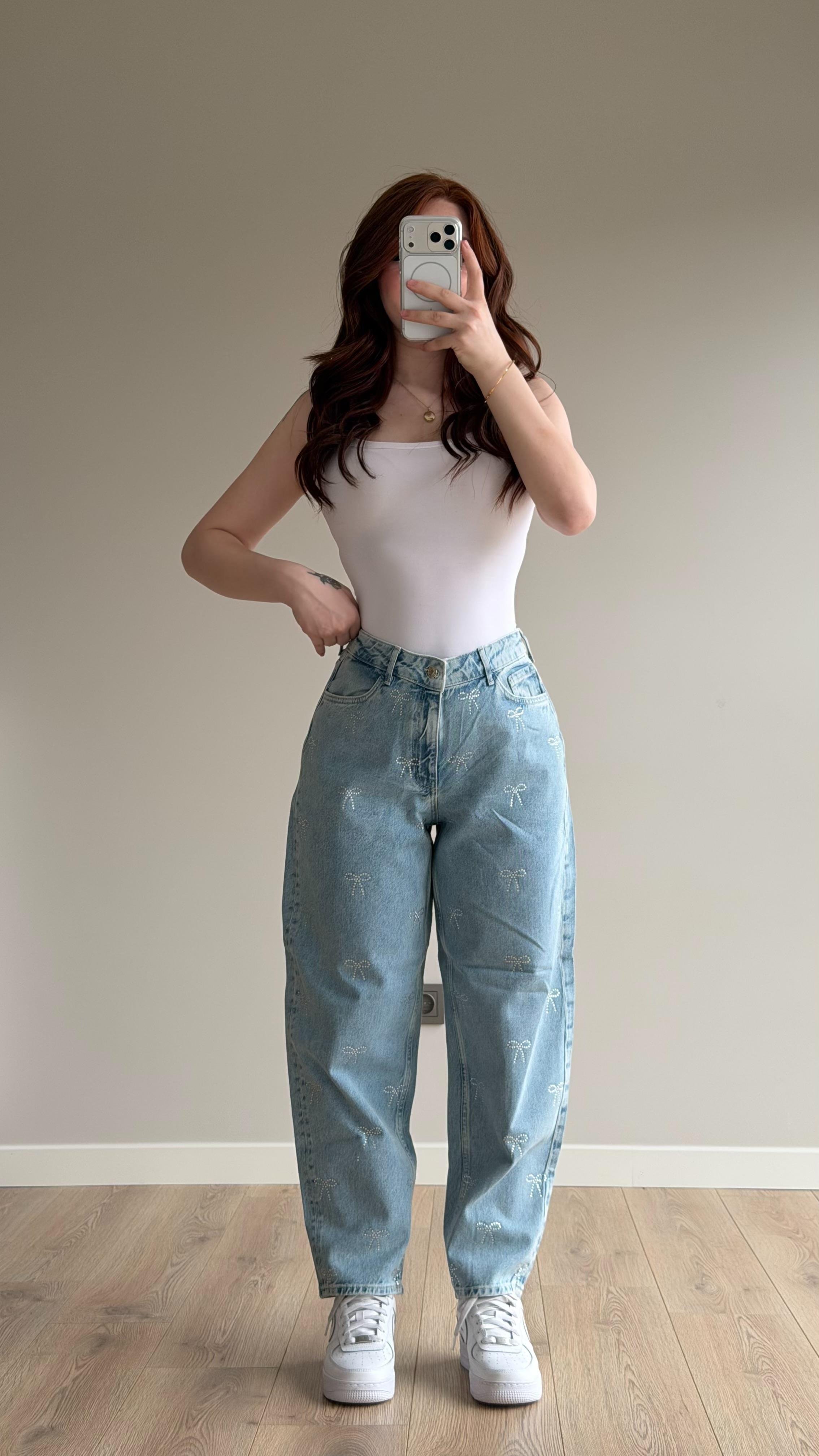 Scater Taşlı Fiyonklu Buz Mavisi Pantolon