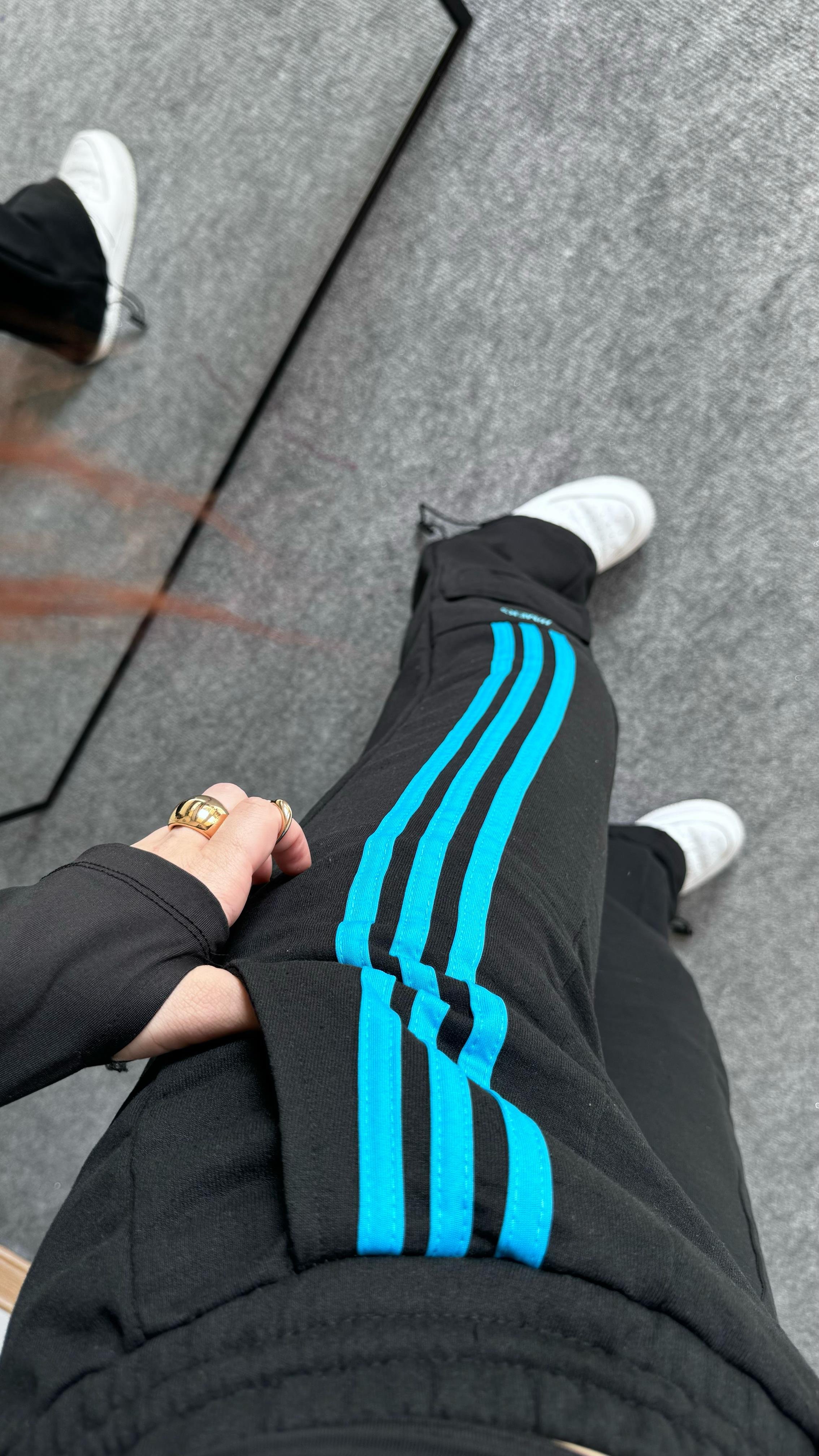 Şeritli Kargo Eşofman Mavi