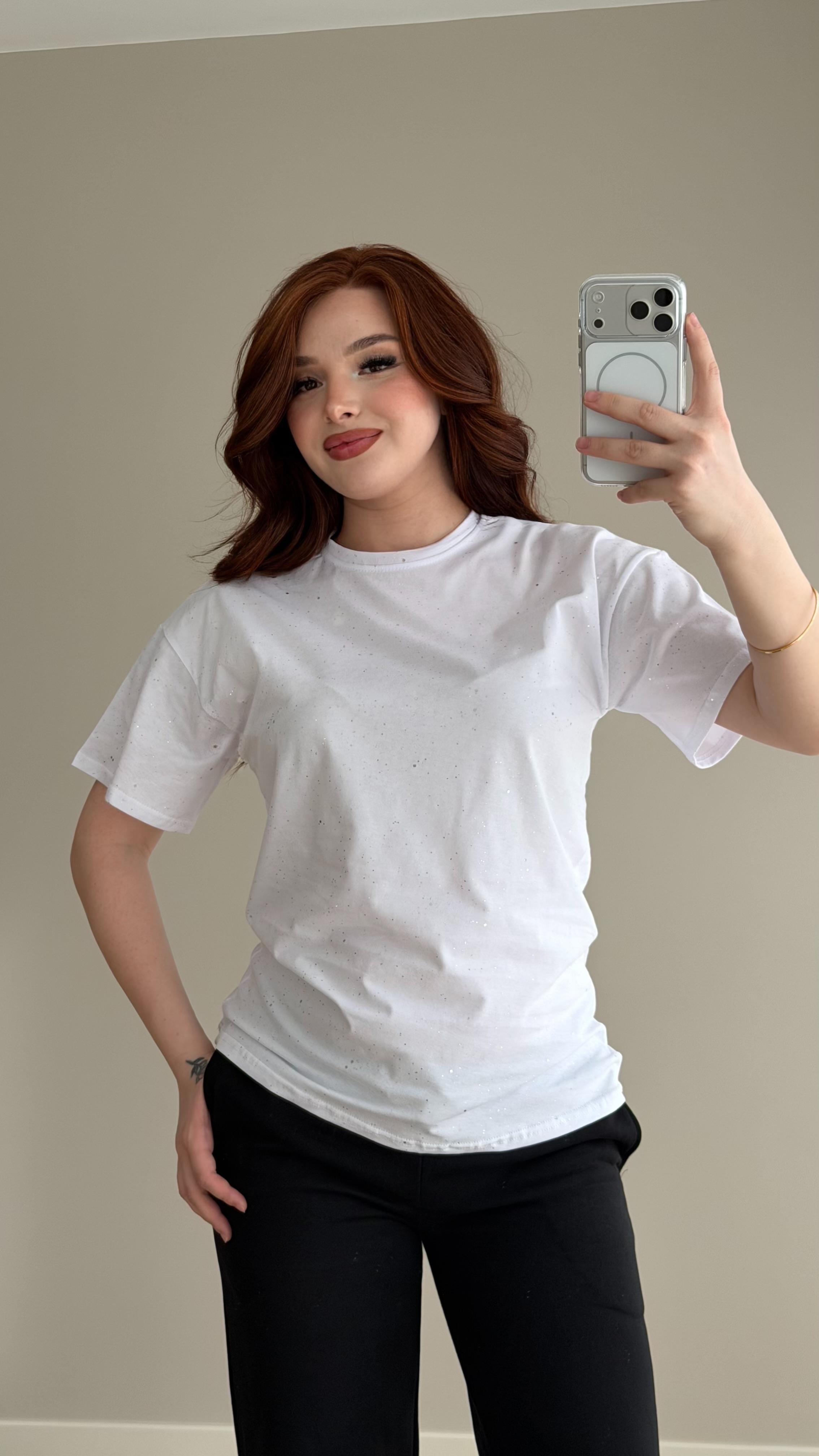 Shine Simli Tişört Beyaz