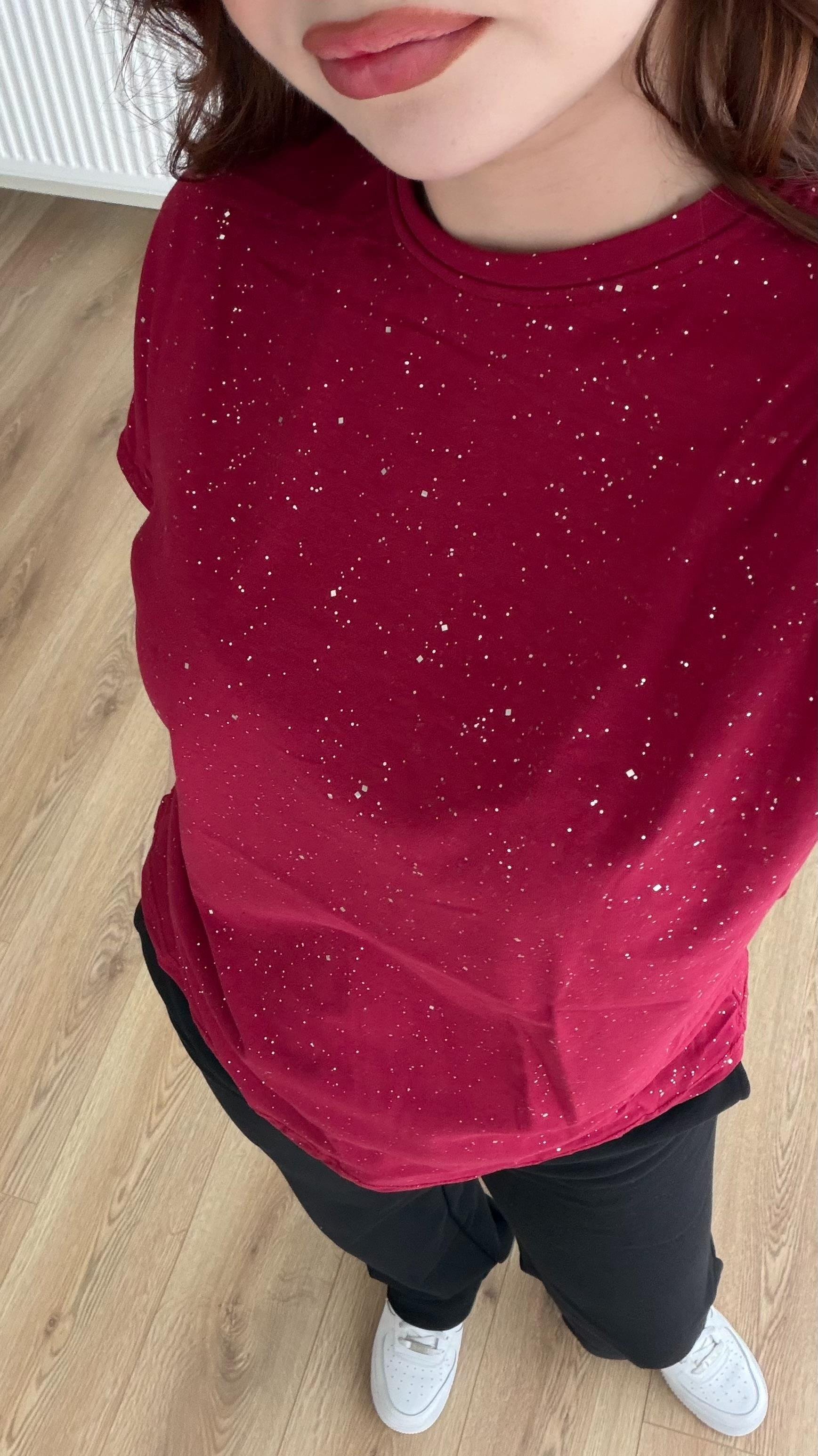 Shine Simli Tişört Bordo
