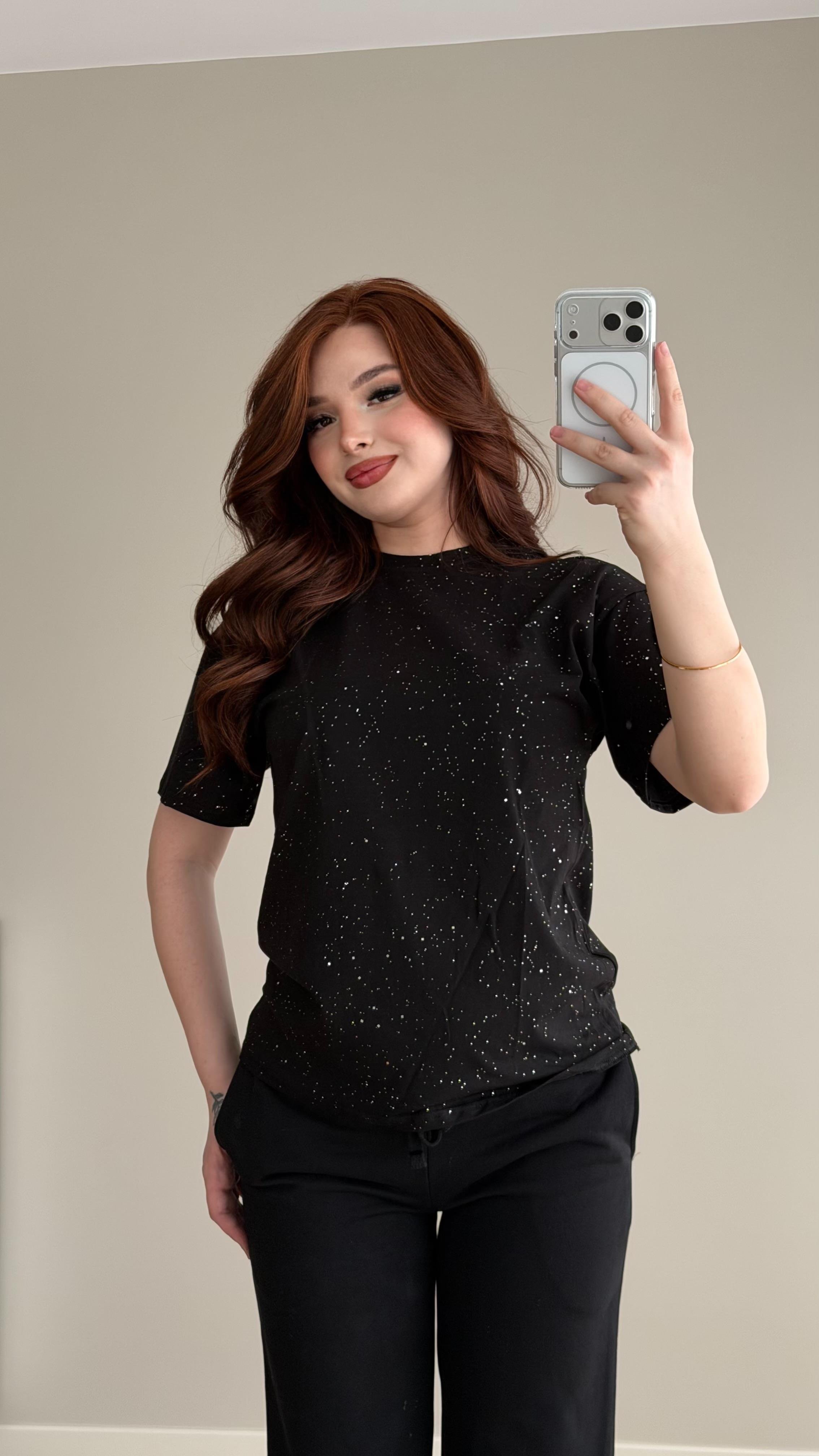 Shine Simli Tişört Siyah