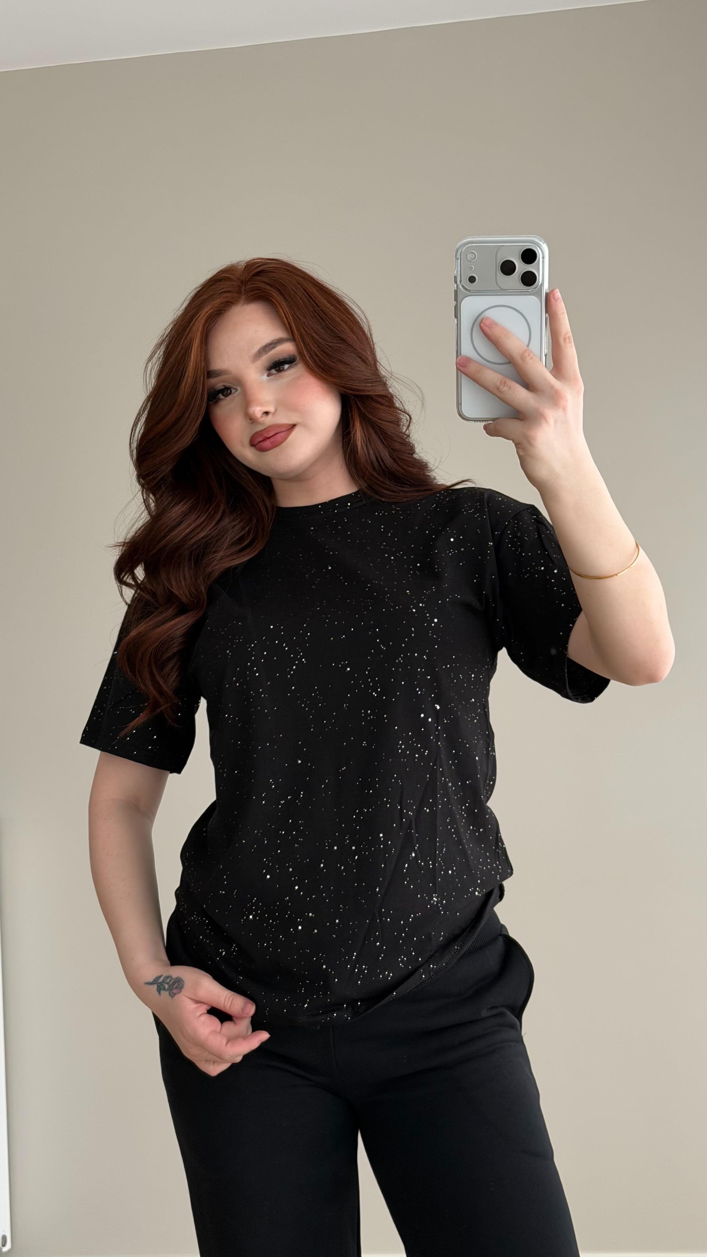 Shine Simli Tişört Siyah