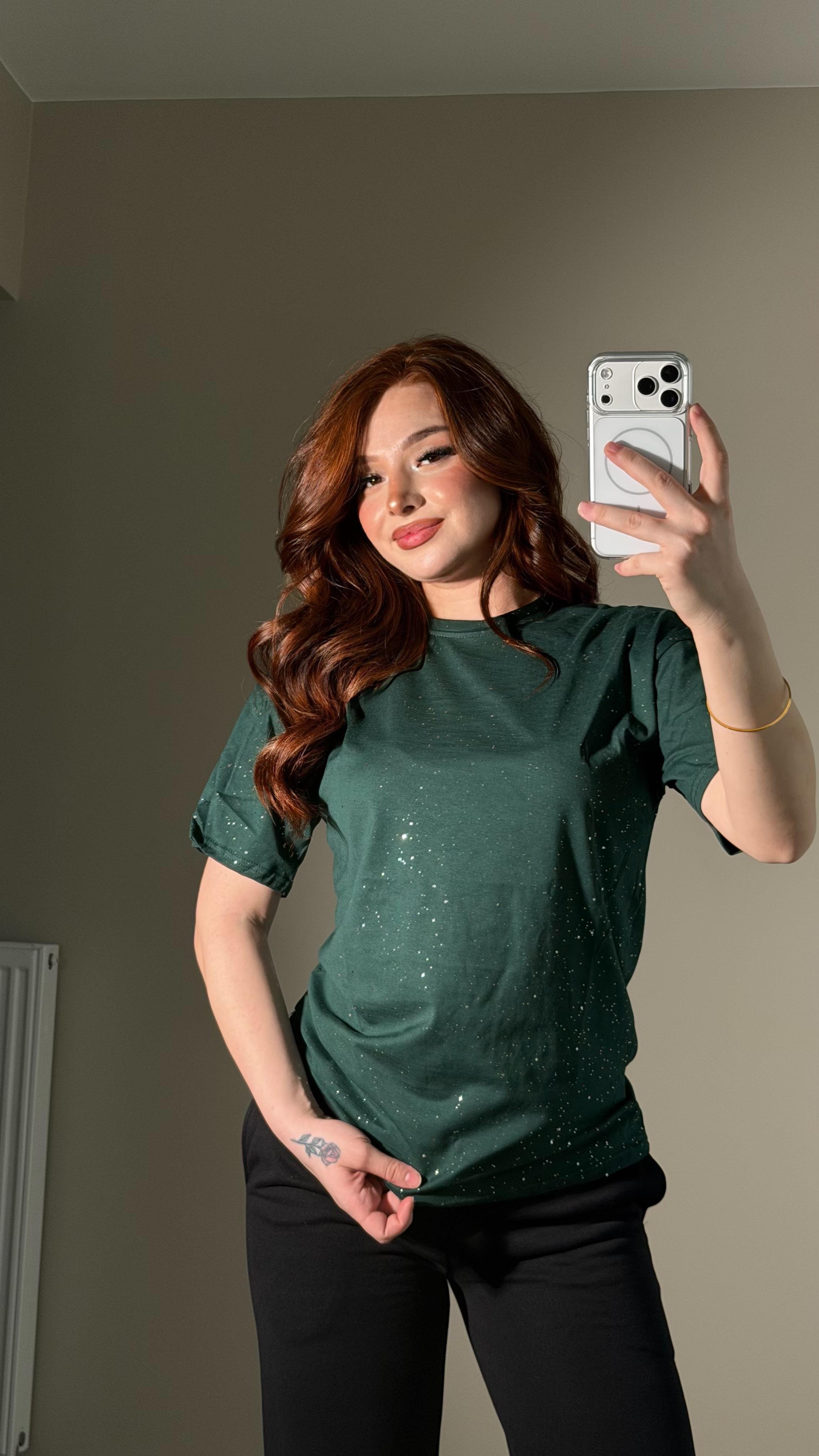 Shine Simli Tişört Yeşil