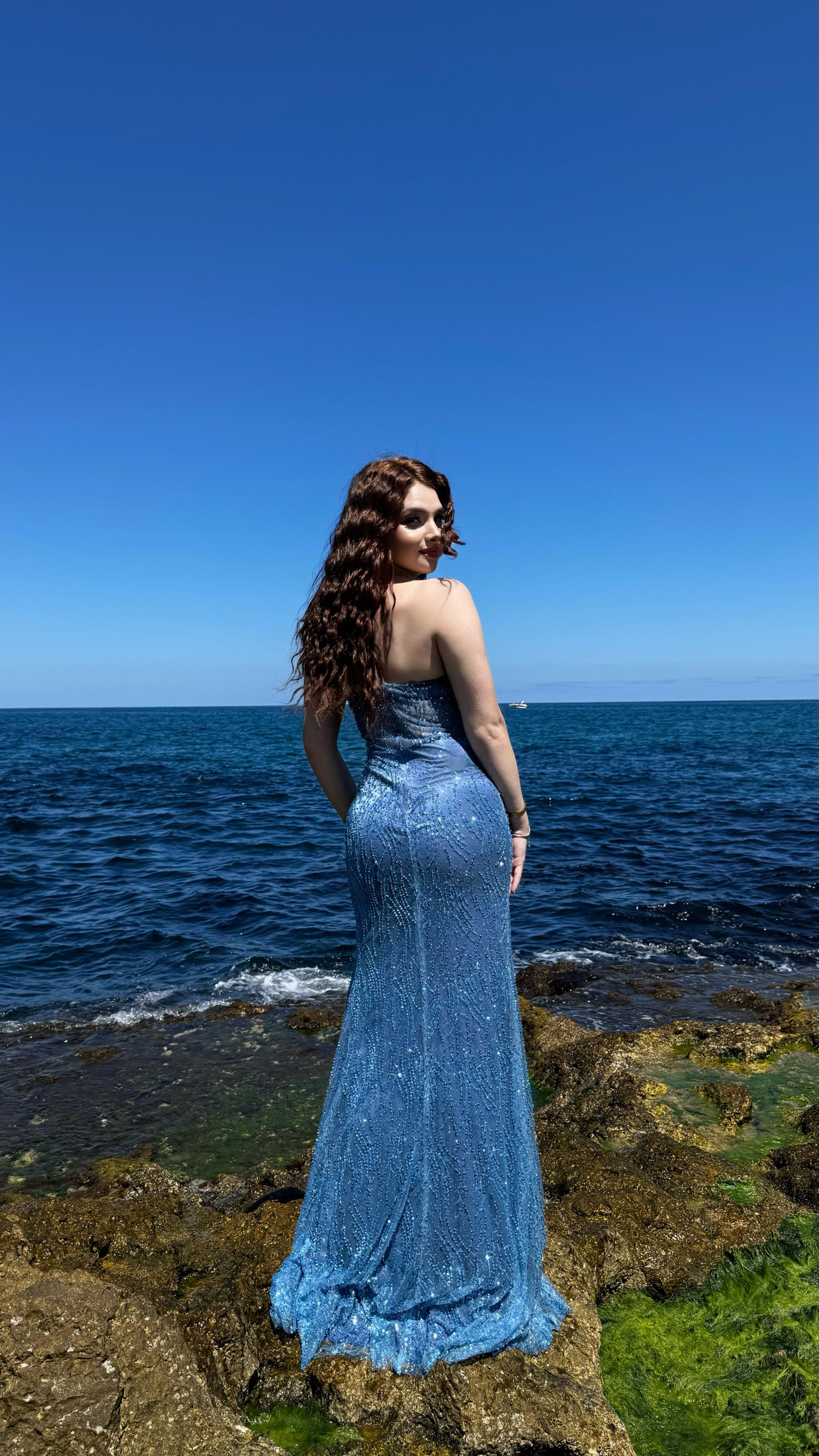 Shiny İndigo Mavisi Abiye