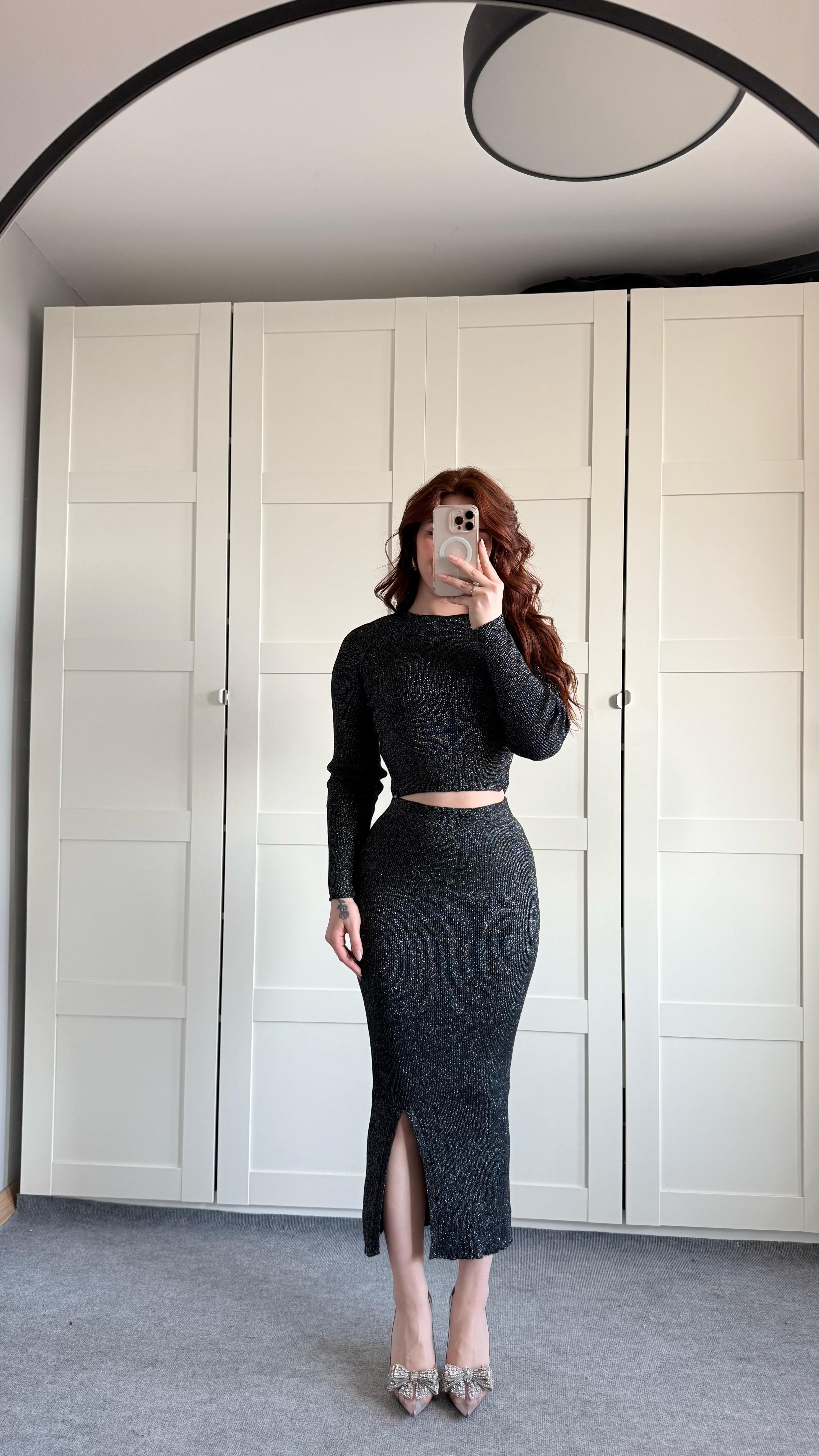 Simli Kazak Etek Takım Siyah