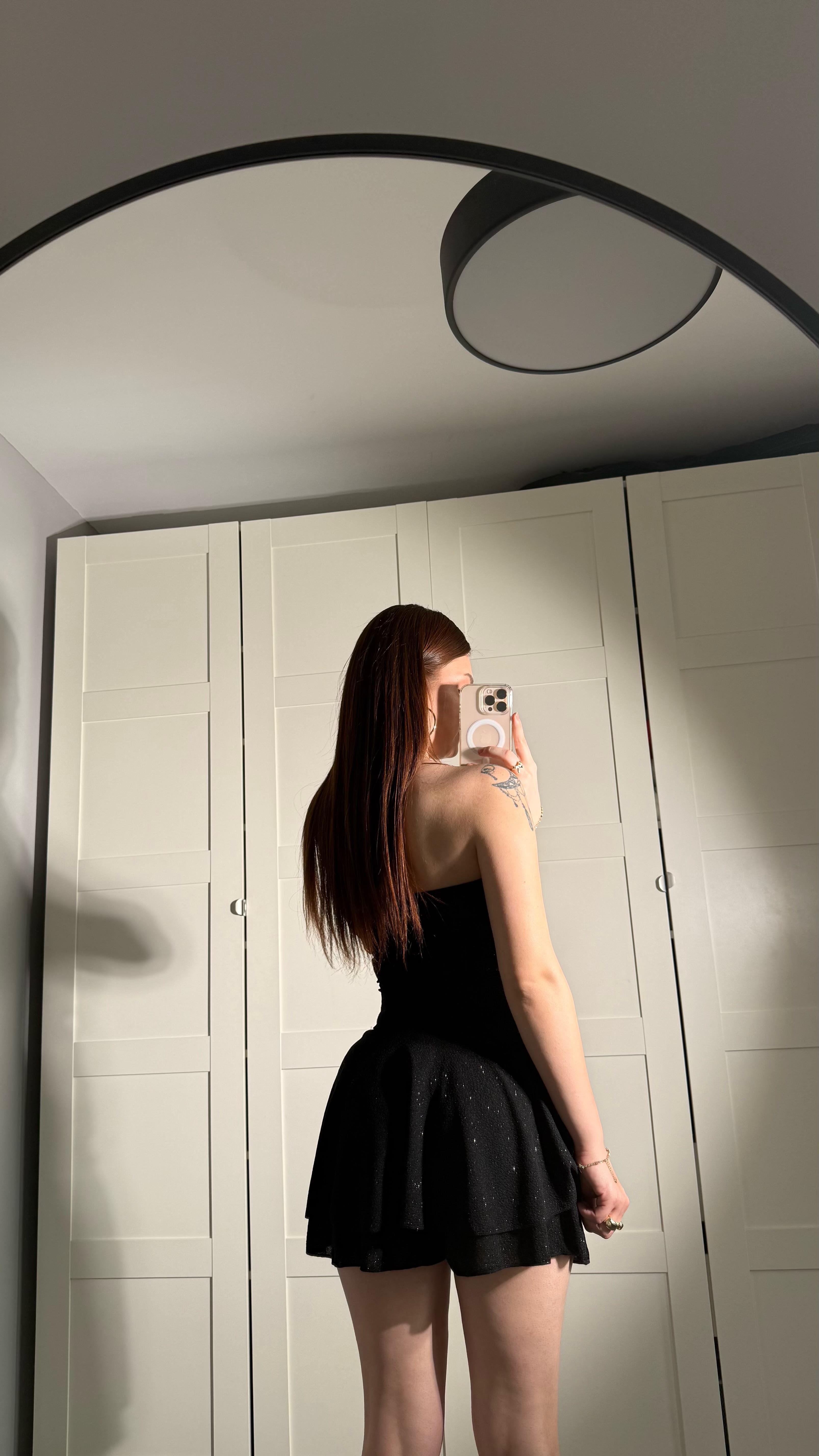 Simli Straplez Şortlu Mini Elbise Siyah