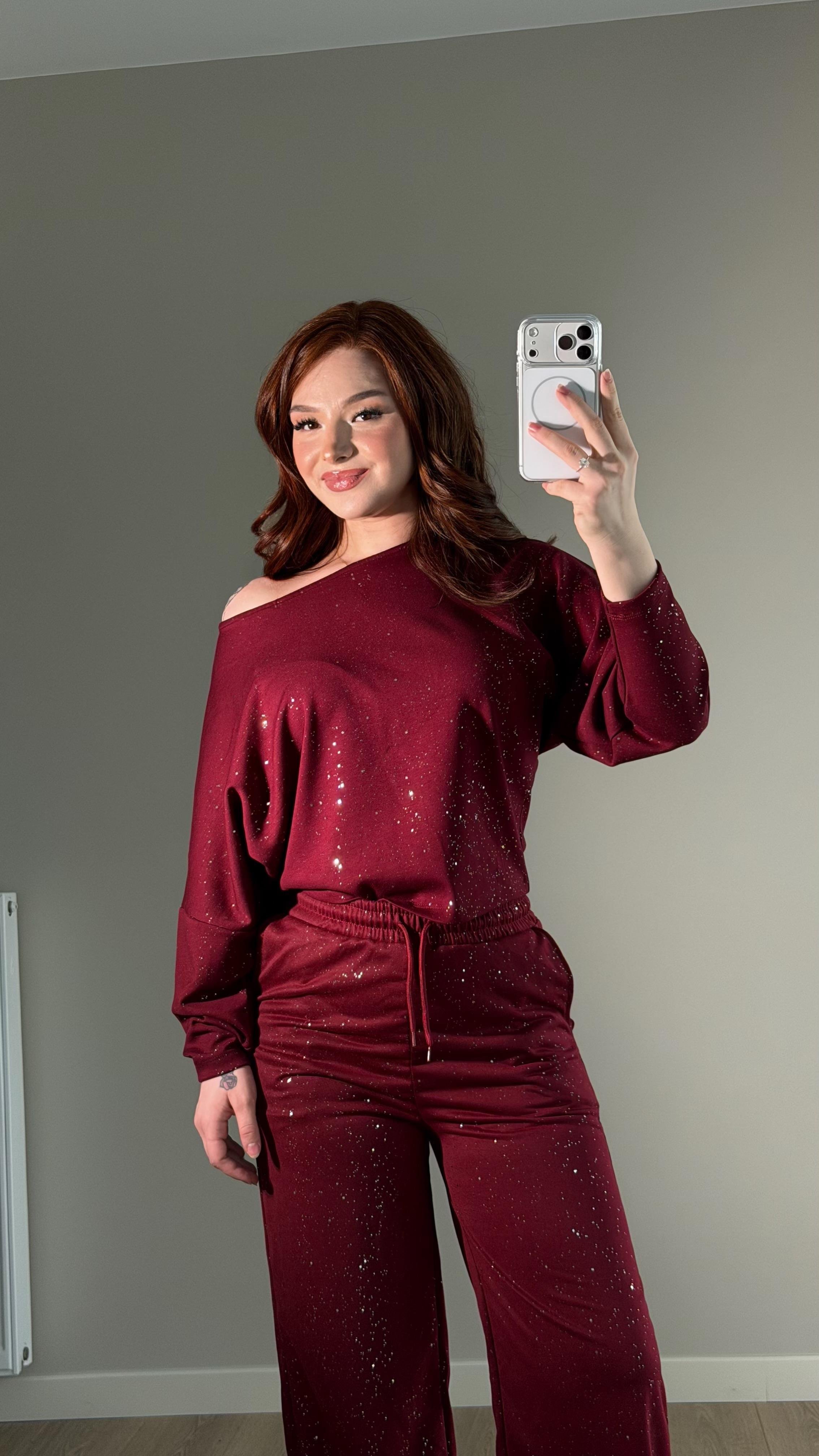 Simli Yarasa Kol Bluz Bordo 