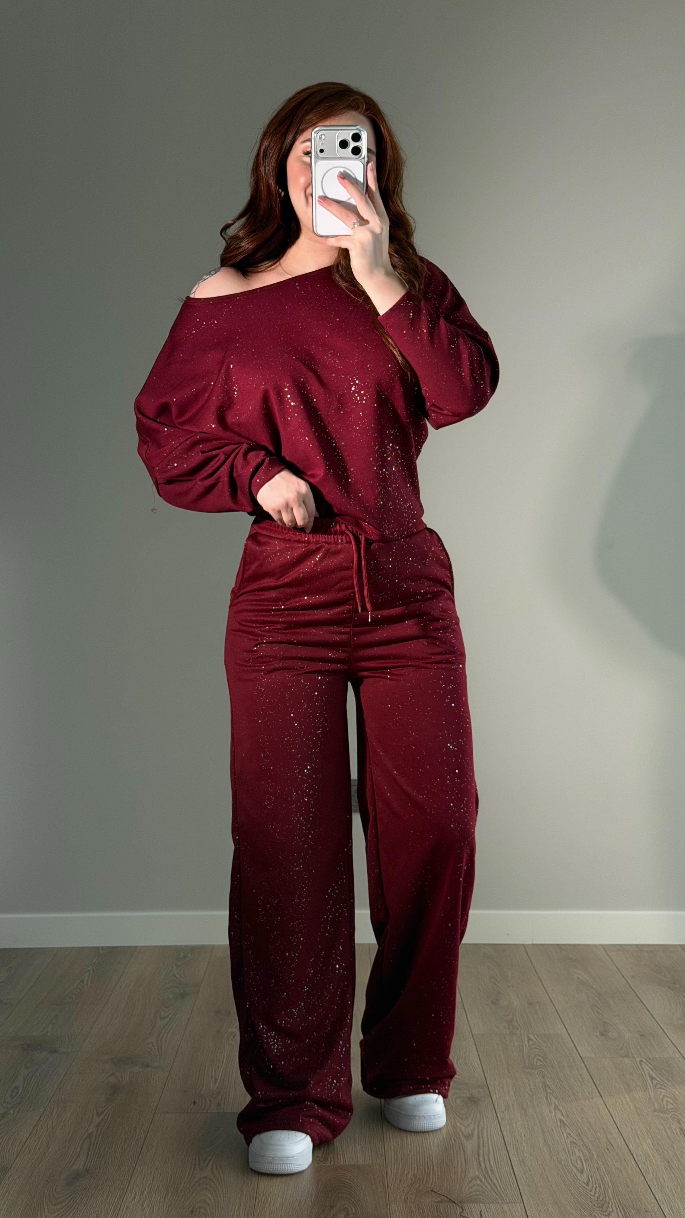 Simli Yarasa Kol Bluz Bordo 