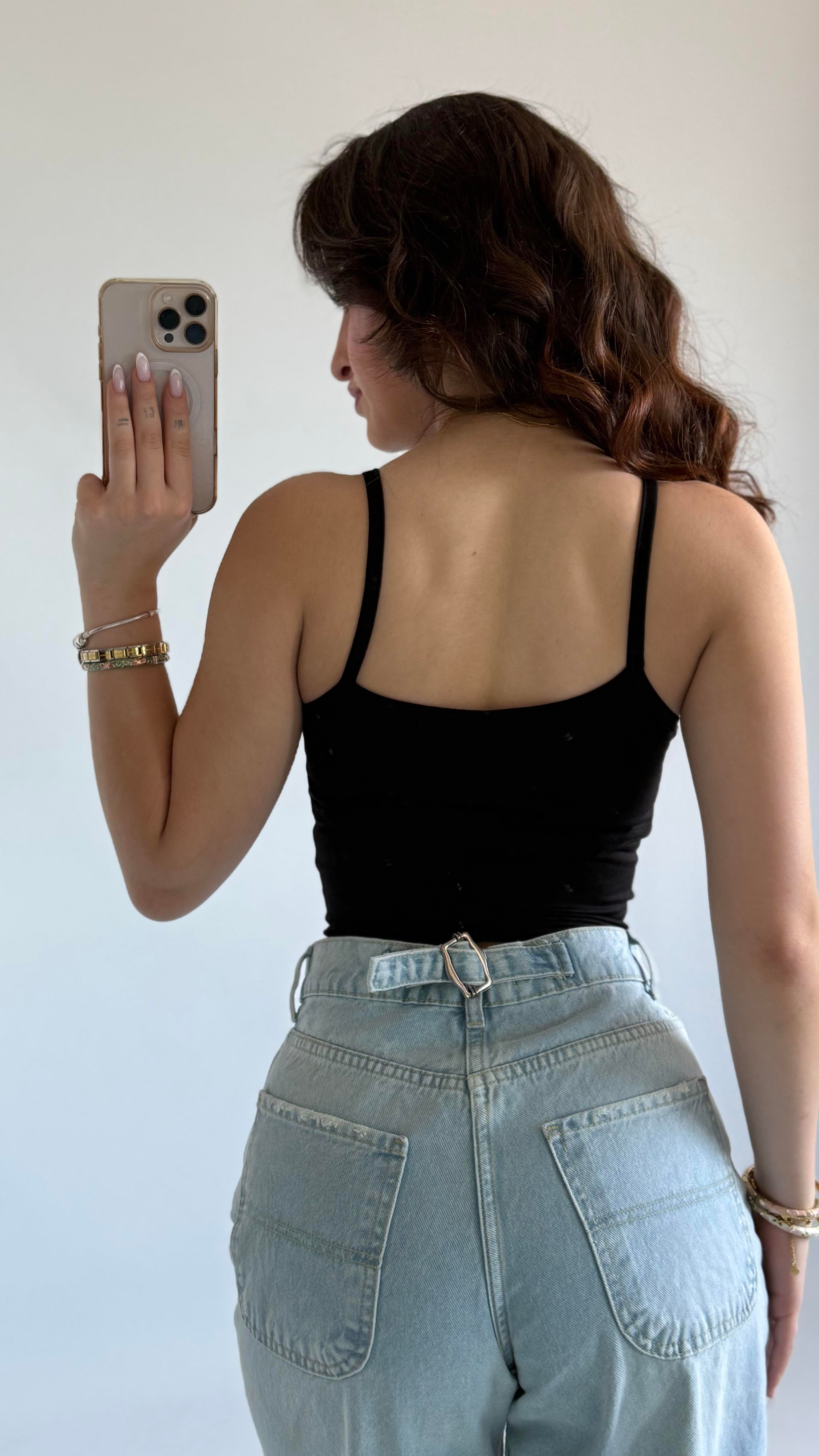 Sitty Dantel Detay Crop Siyah