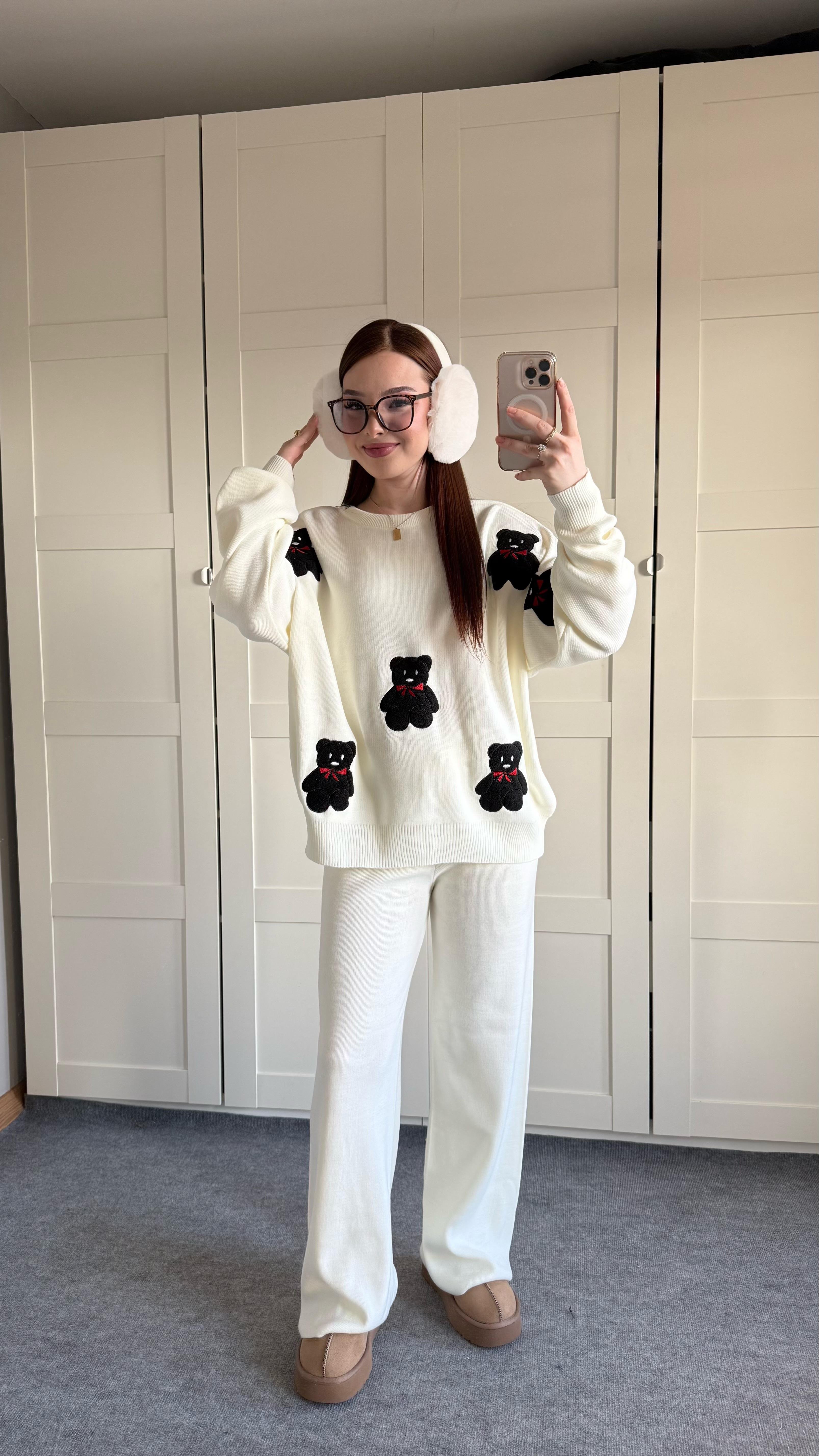 Siyah Minik Teddy Beyaz Triko Takım 