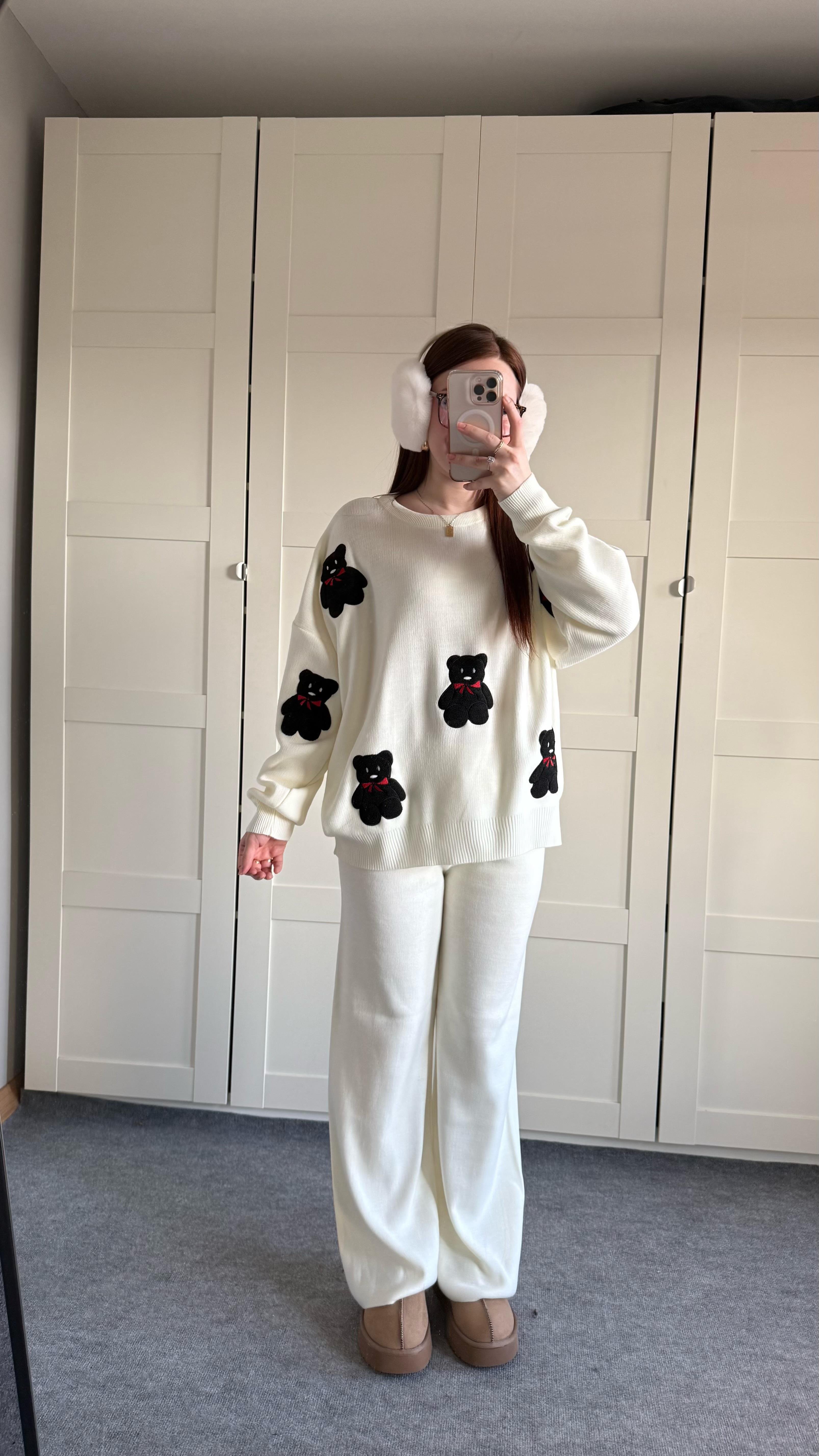 Siyah Minik Teddy Beyaz Triko Takım 