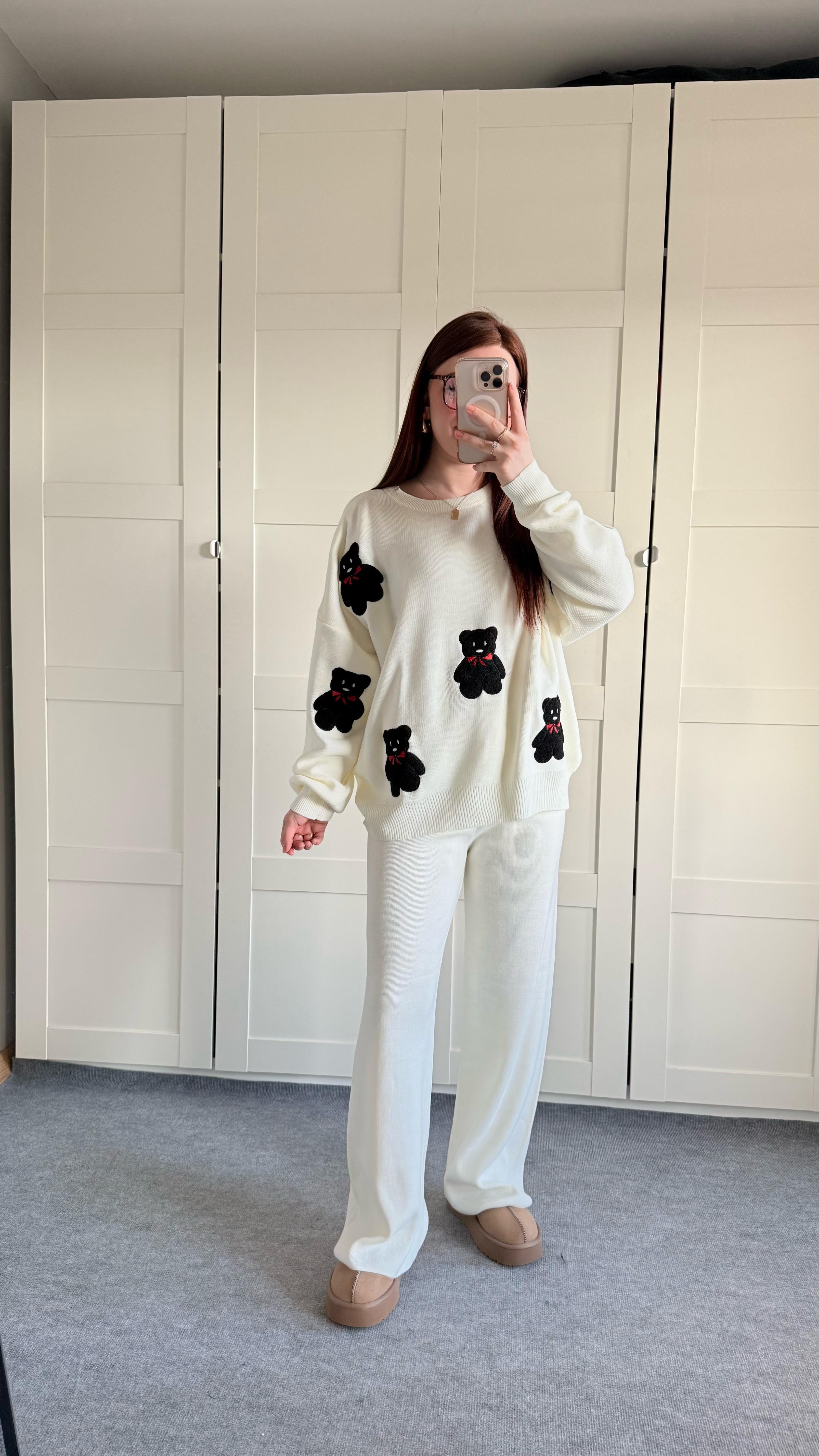Siyah Minik Teddy Beyaz Triko Takım 