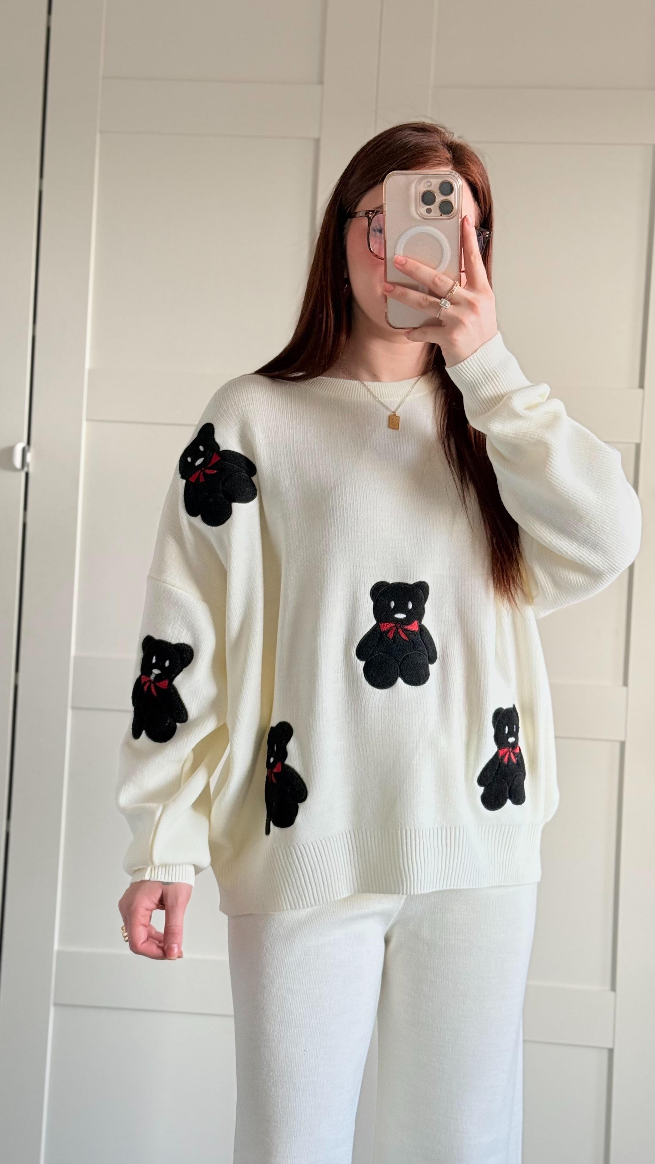 Siyah Minik Teddy Beyaz Triko Takım 