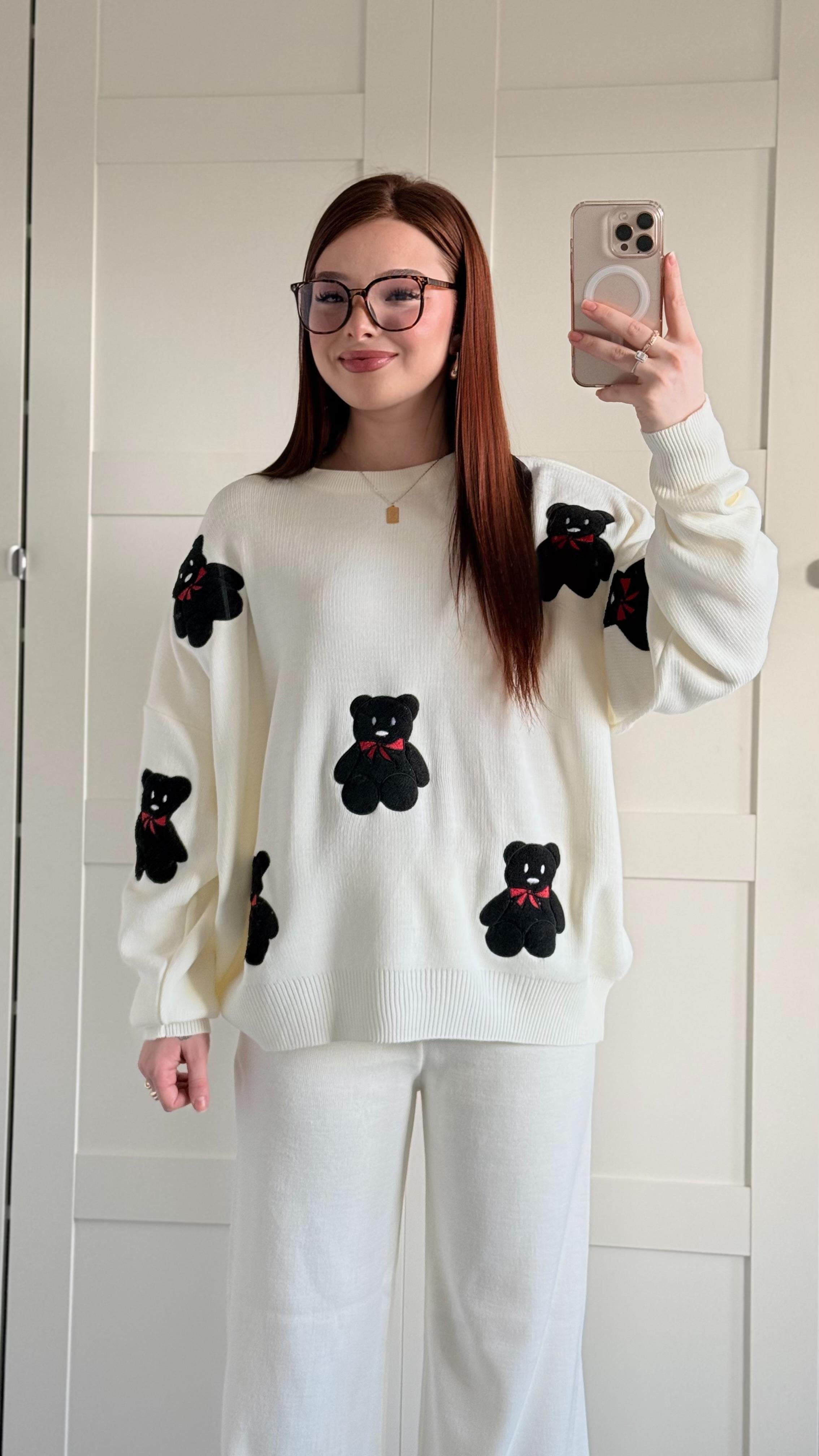 Siyah Minik Teddy Beyaz Triko Takım 