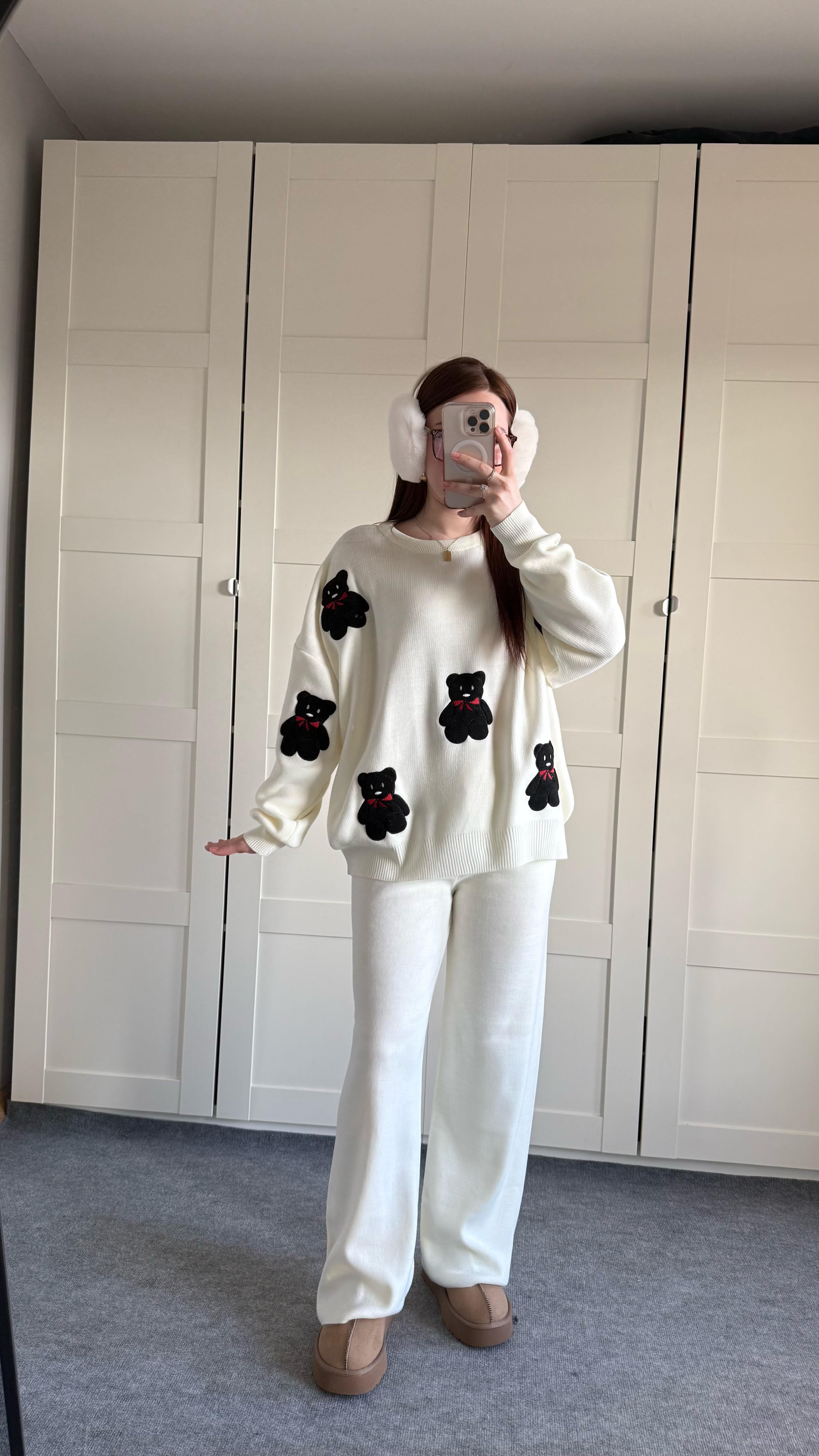 Siyah Minik Teddy Beyaz Triko Takım 