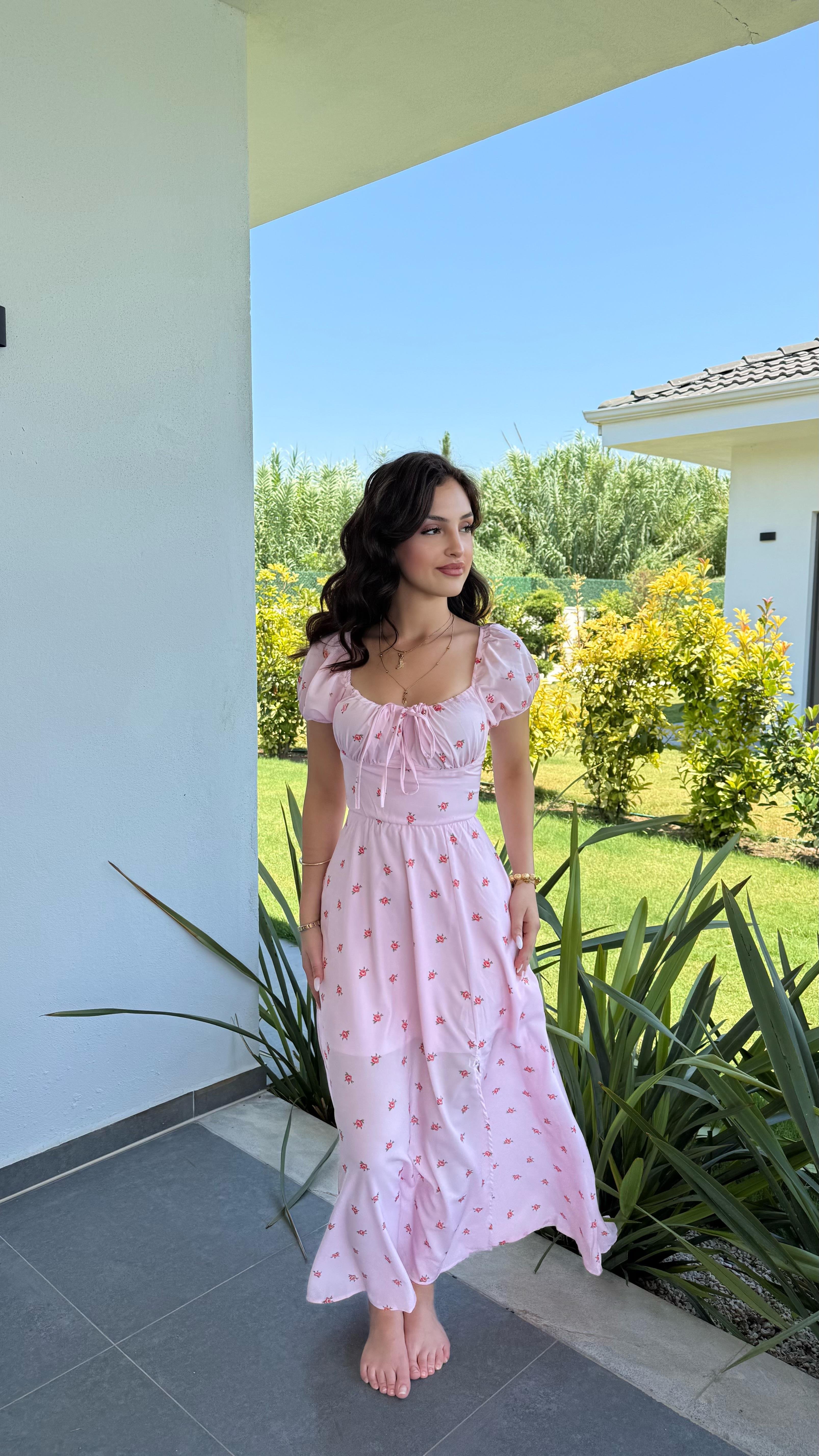 Slay Güllü Elbise Pembe