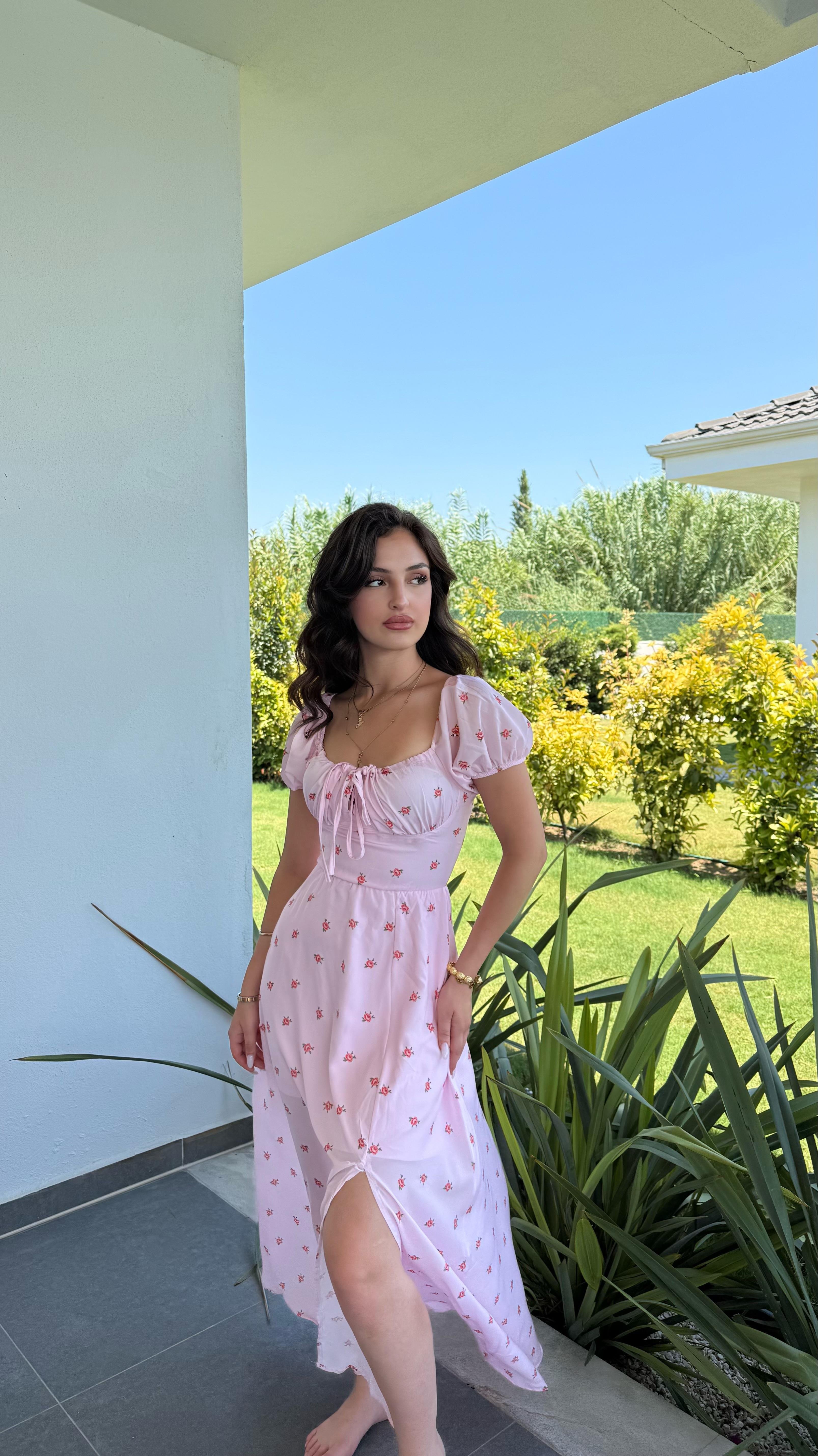 Slay Güllü Elbise Pembe