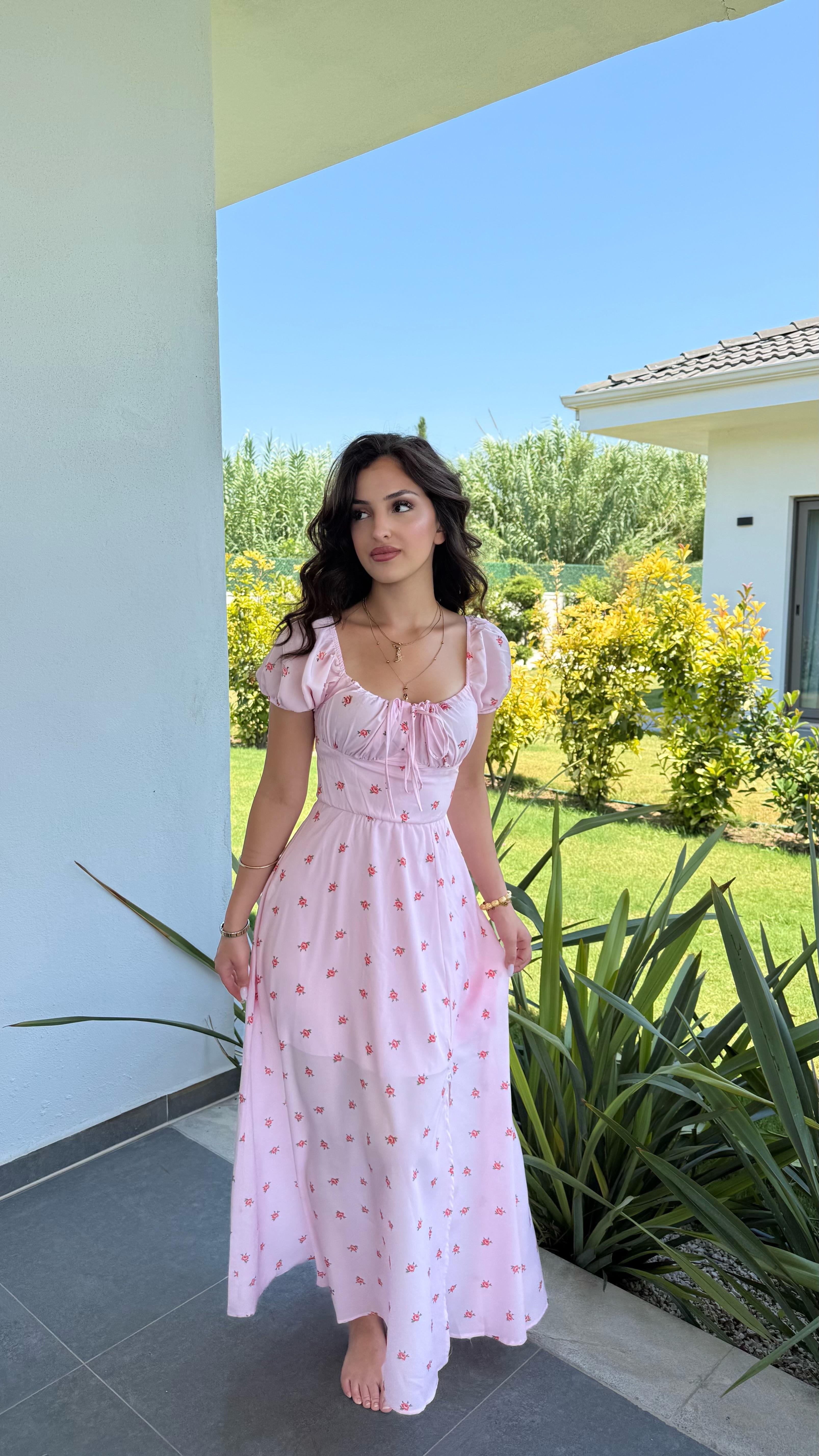Slay Güllü Elbise Pembe