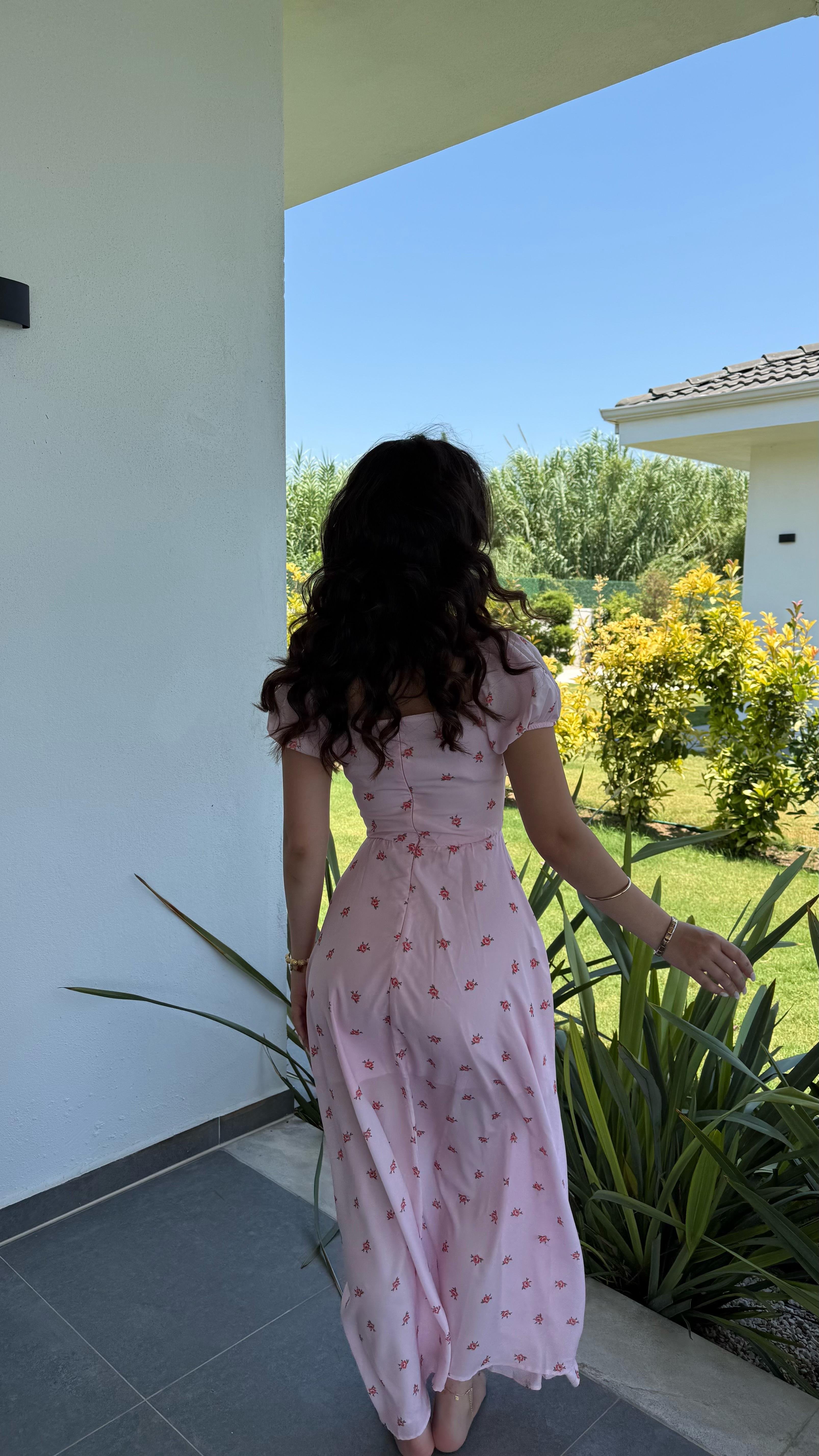 Slay Güllü Elbise Pembe