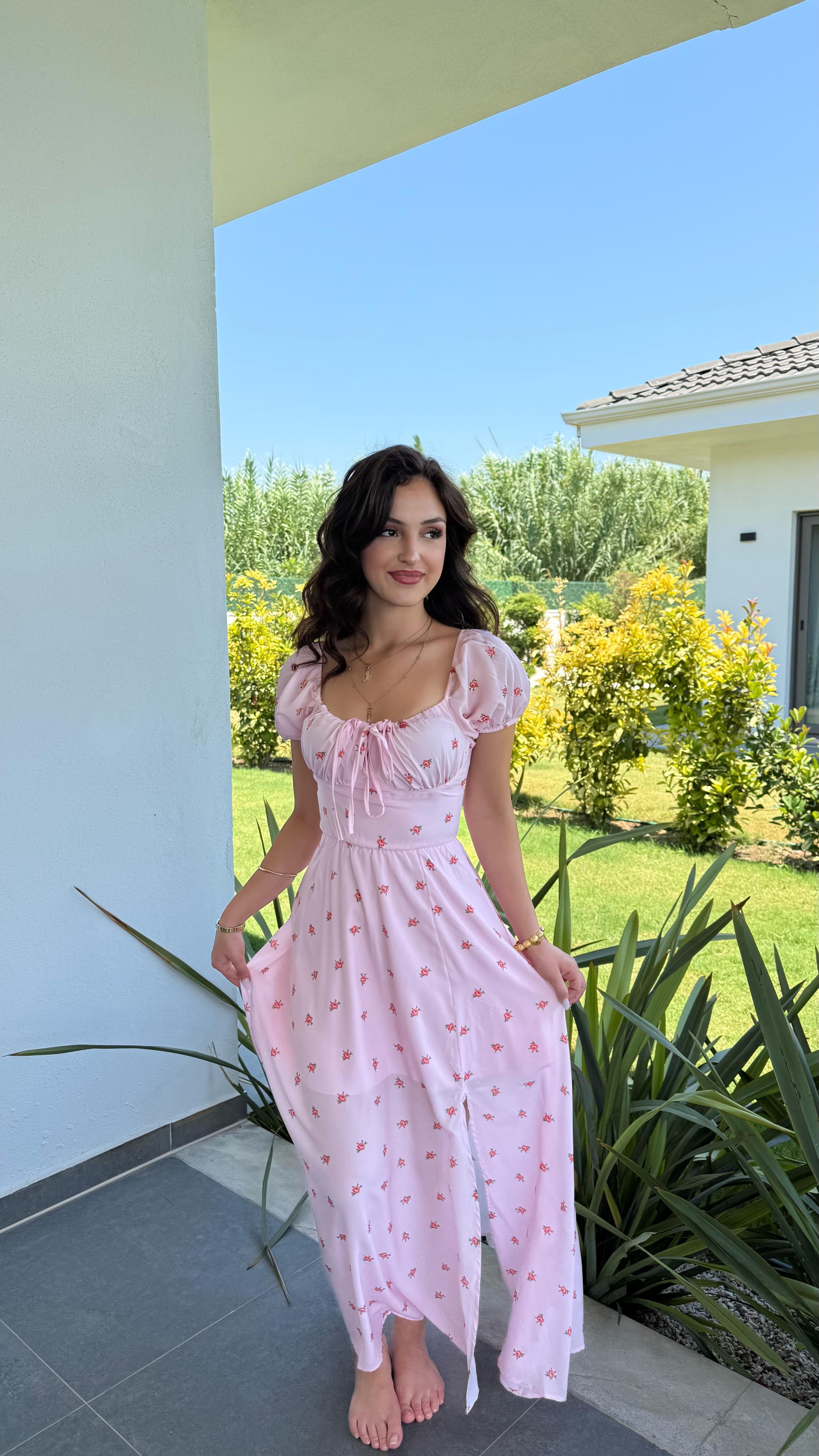 Slay Güllü Elbise Pembe