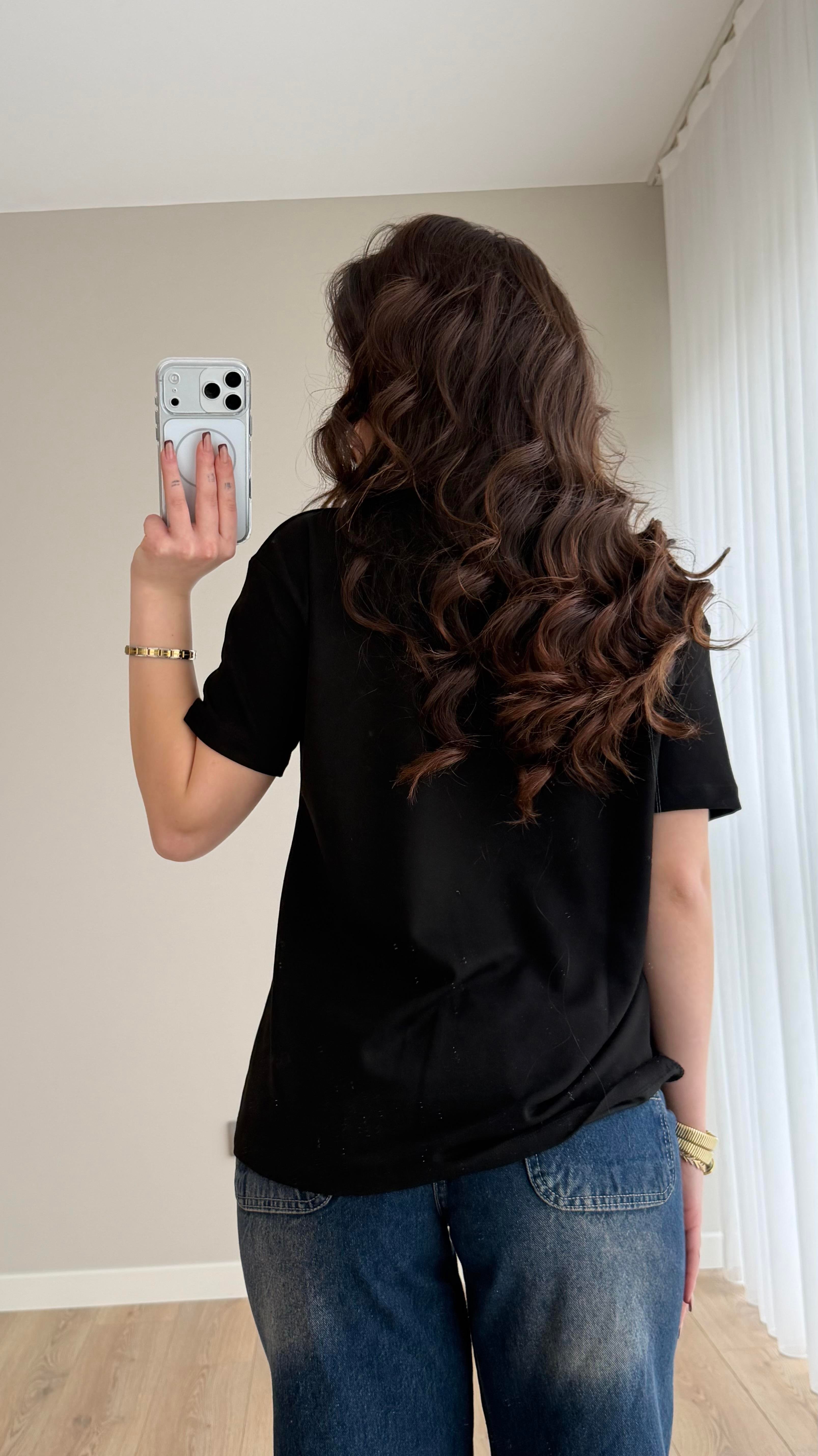 Soft Line Oversie V Yaka Tişört Siyah