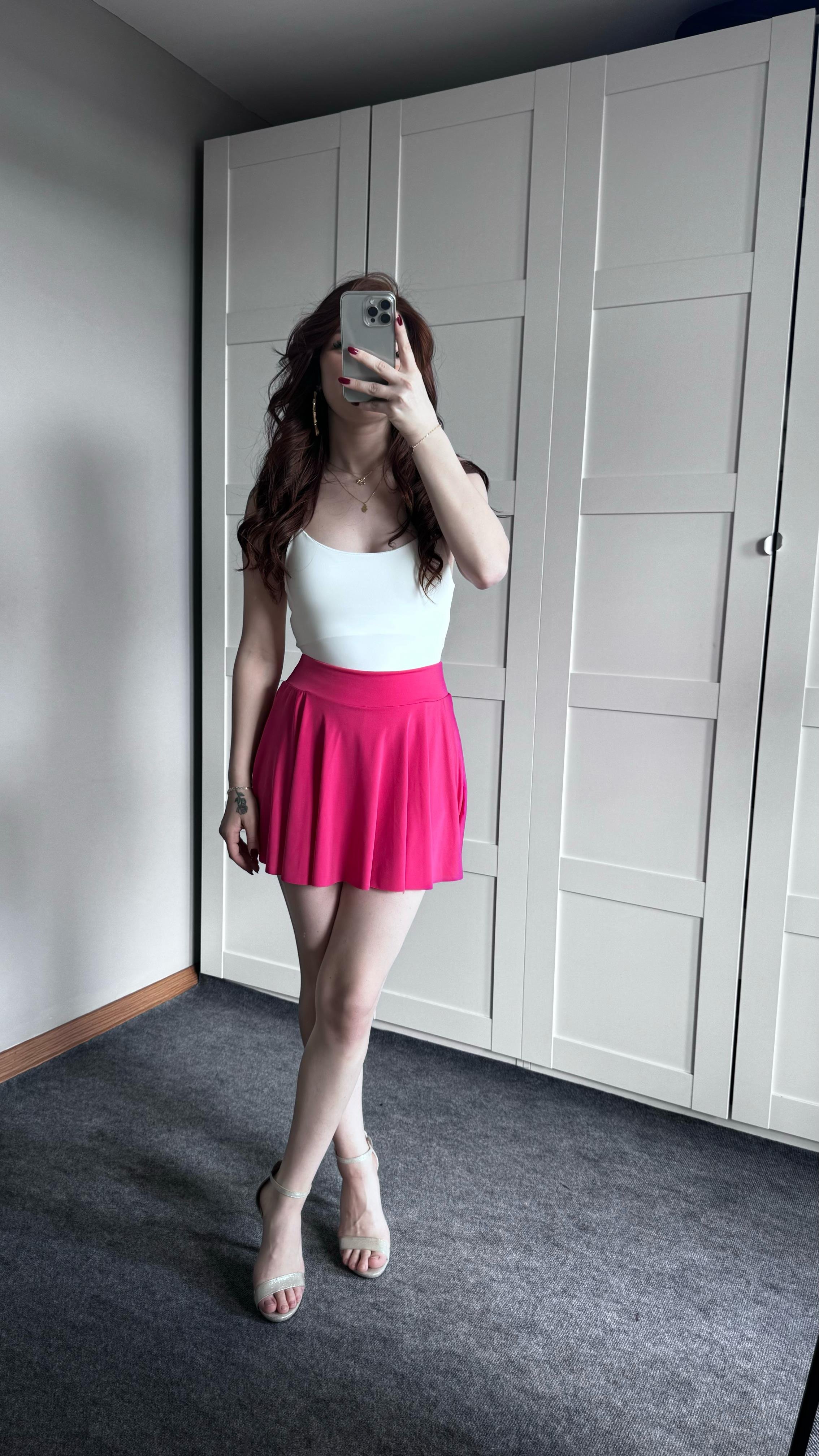 Şortlu Etek Pileli Pembe