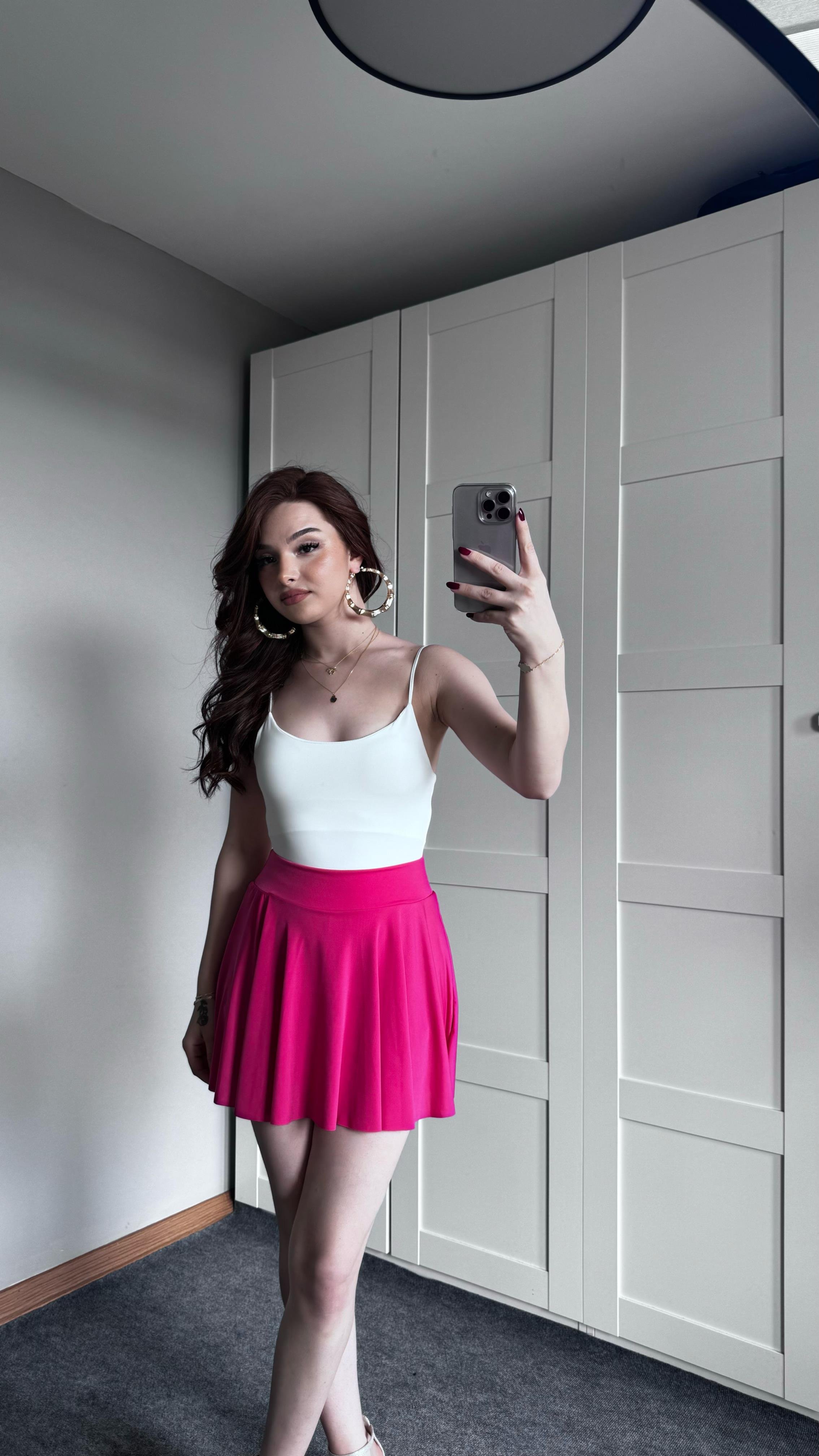 Şortlu Etek Pileli Pembe