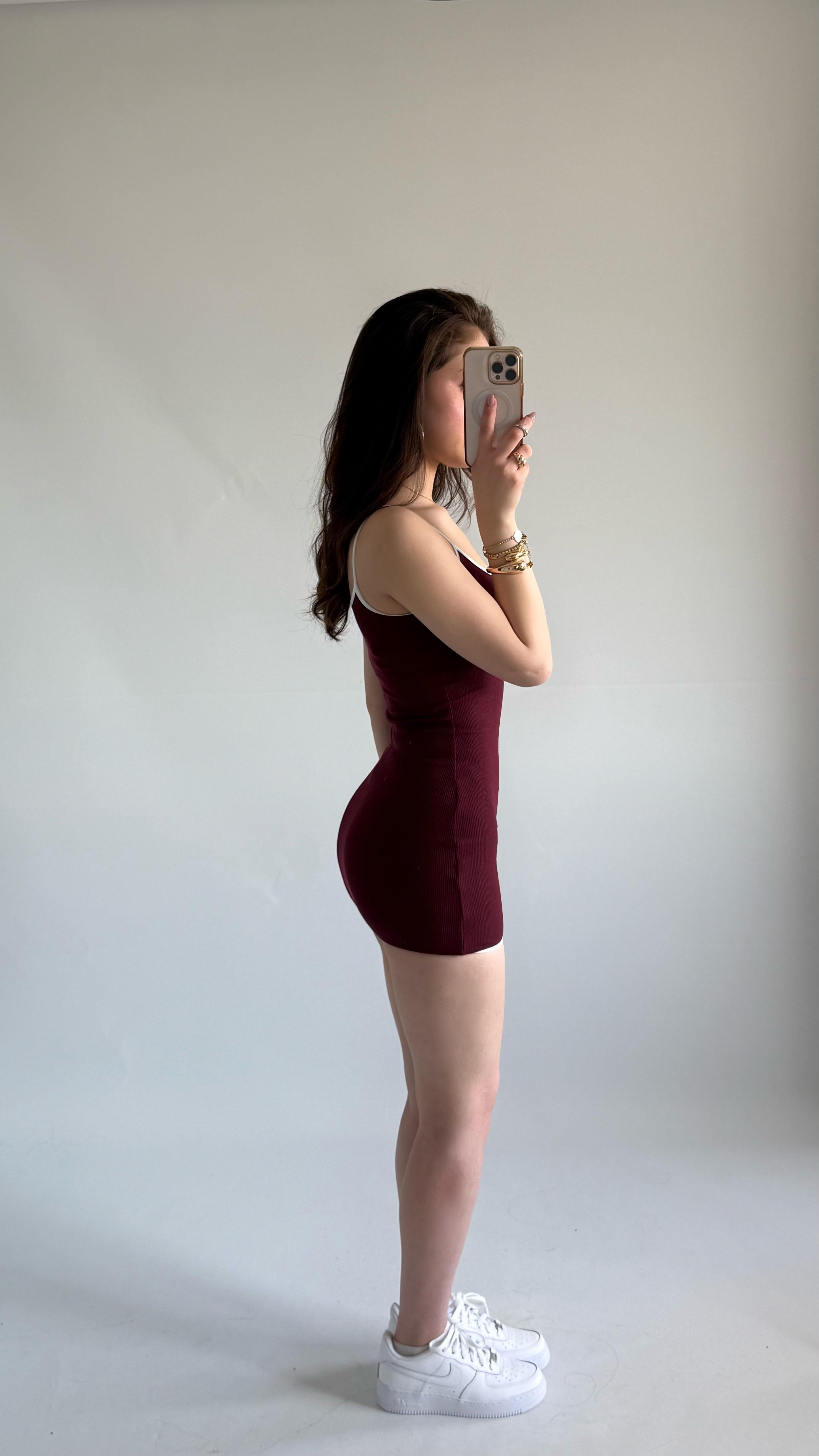 Spor Mini Fitilli Elbise Bordo