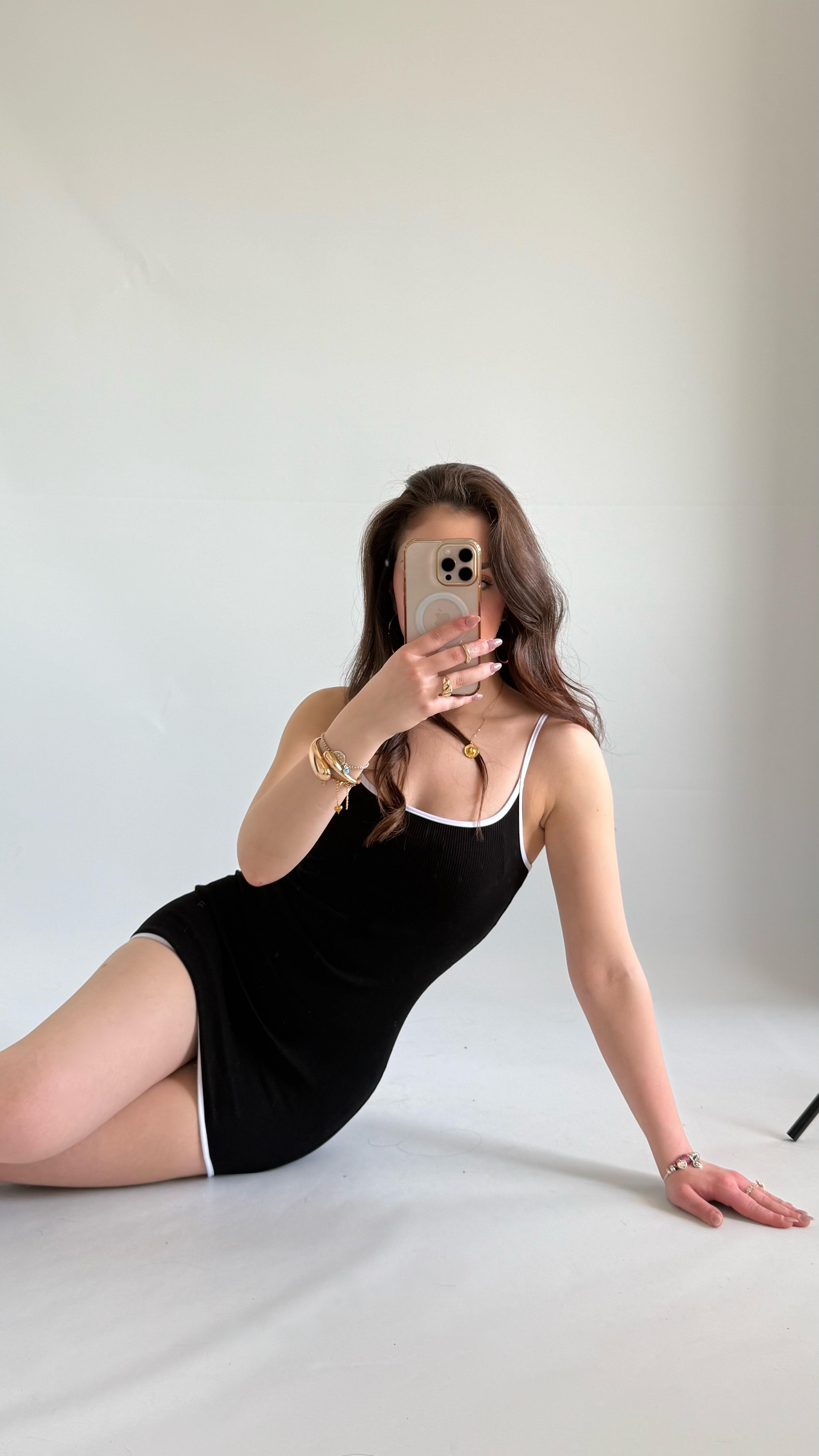Spor Mini Fitilli Elbise Siyah