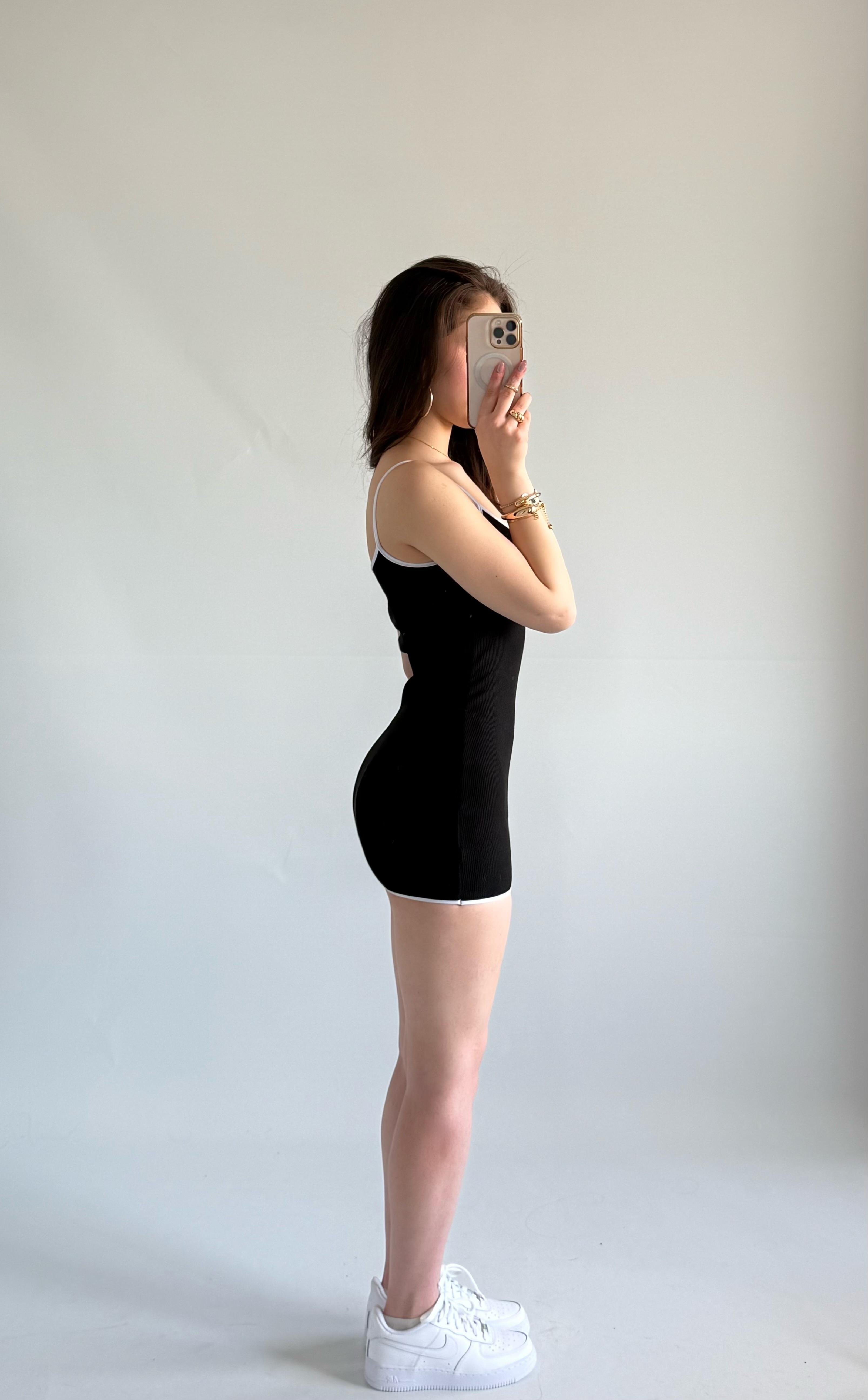 Spor Mini Fitilli Elbise Siyah