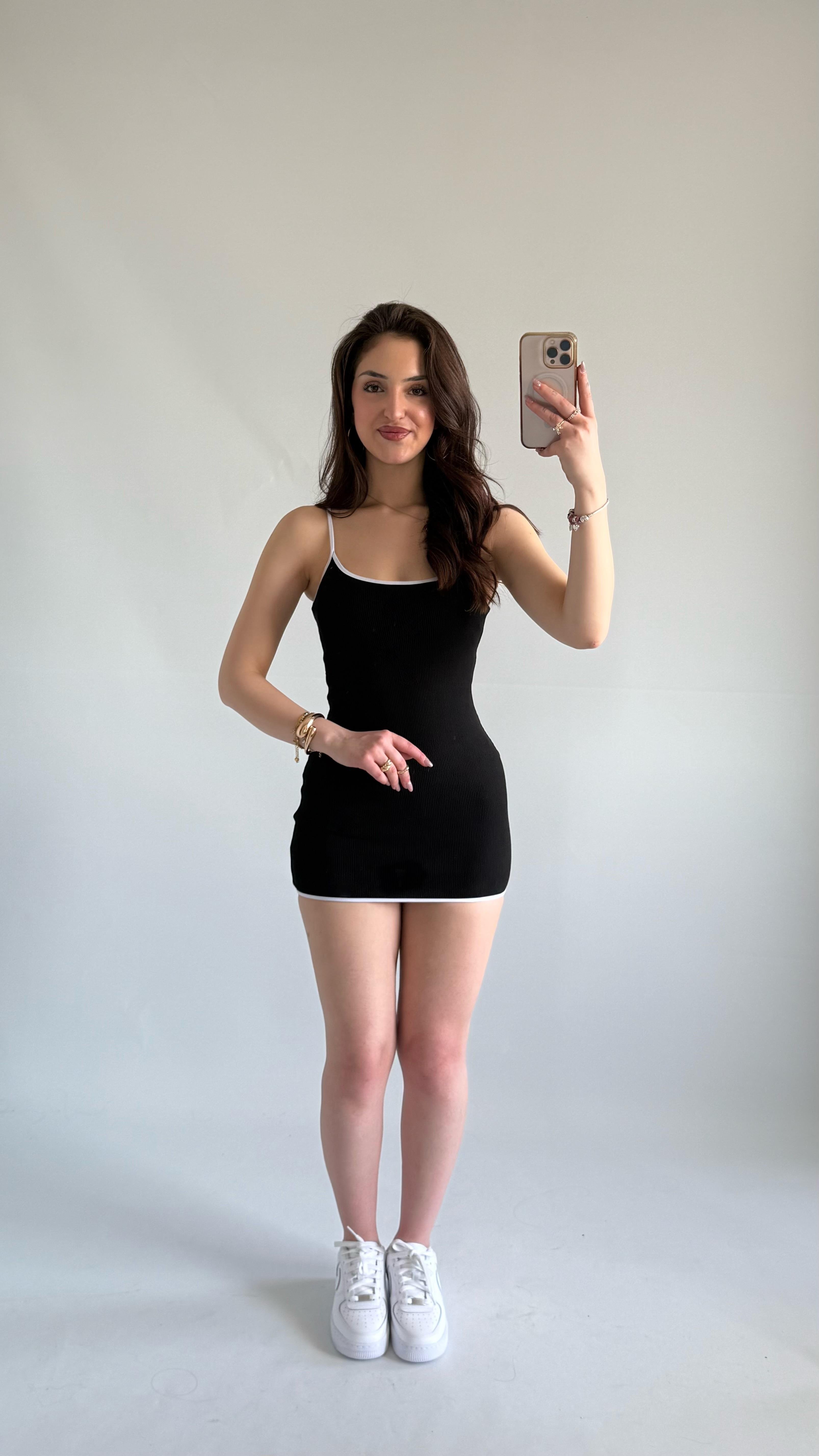 Spor Mini Fitilli Elbise Siyah