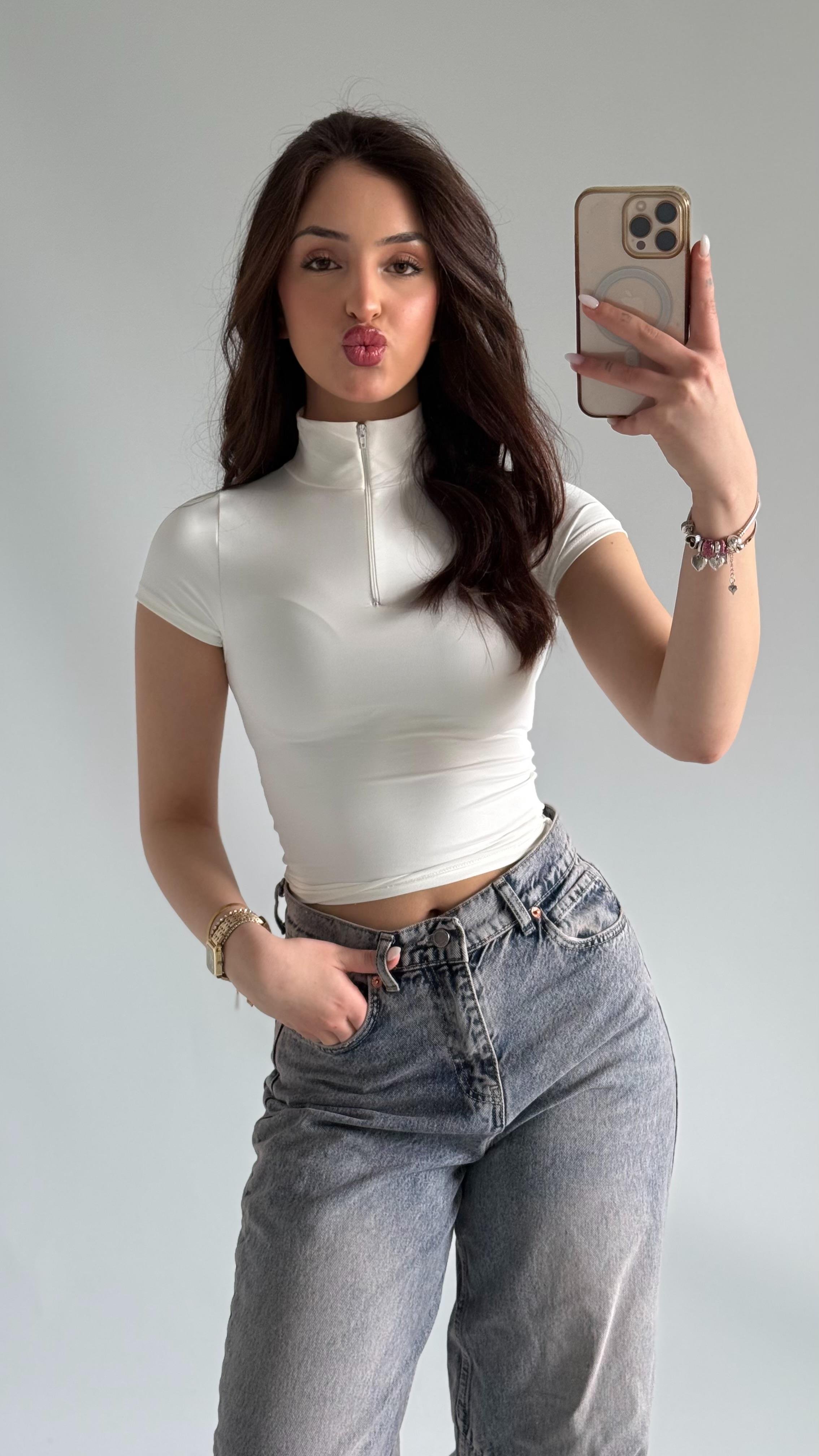 Sport Kısa Kol Crop Beyaz