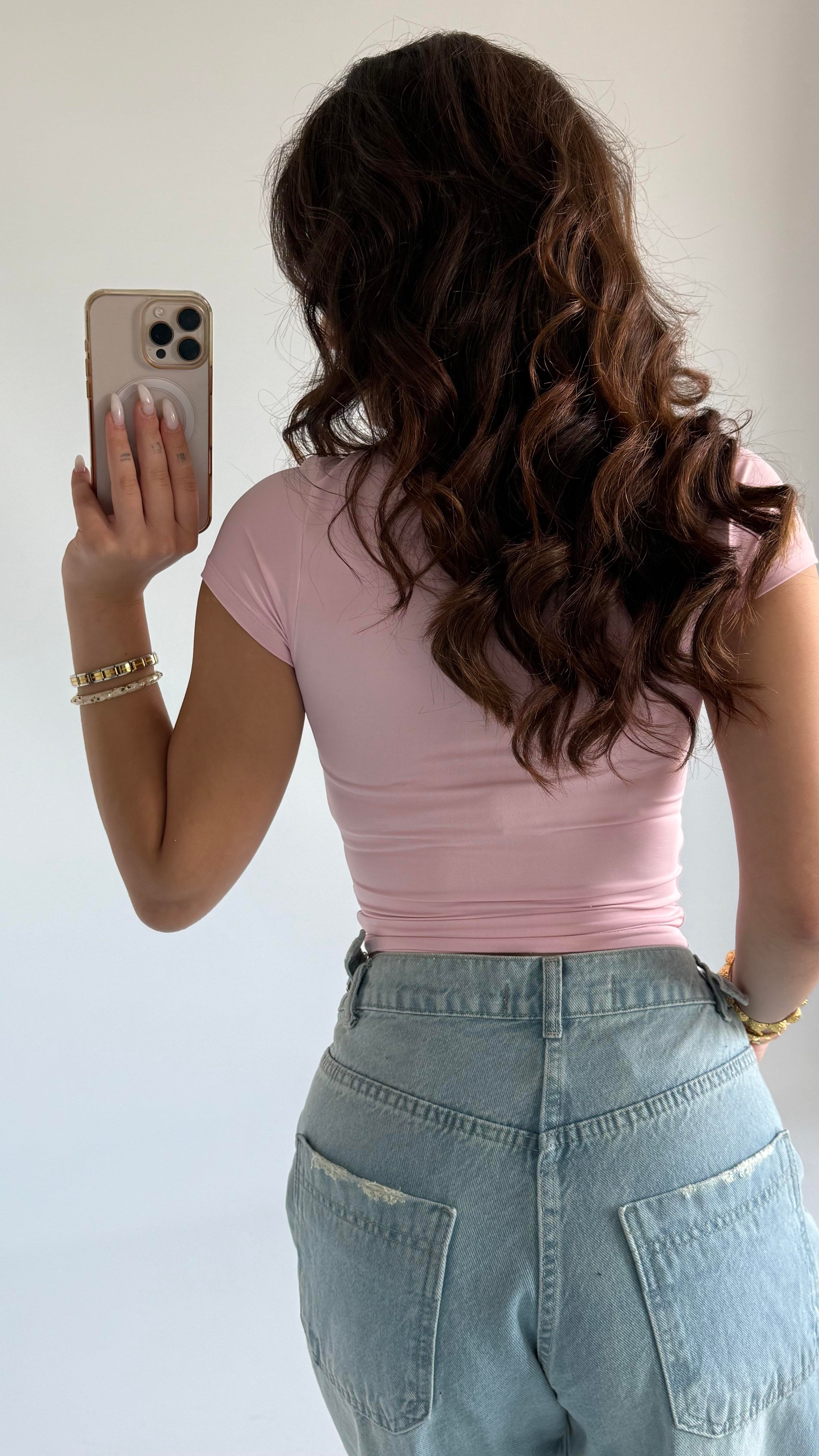 Sport Kısa Kol Crop Pembe