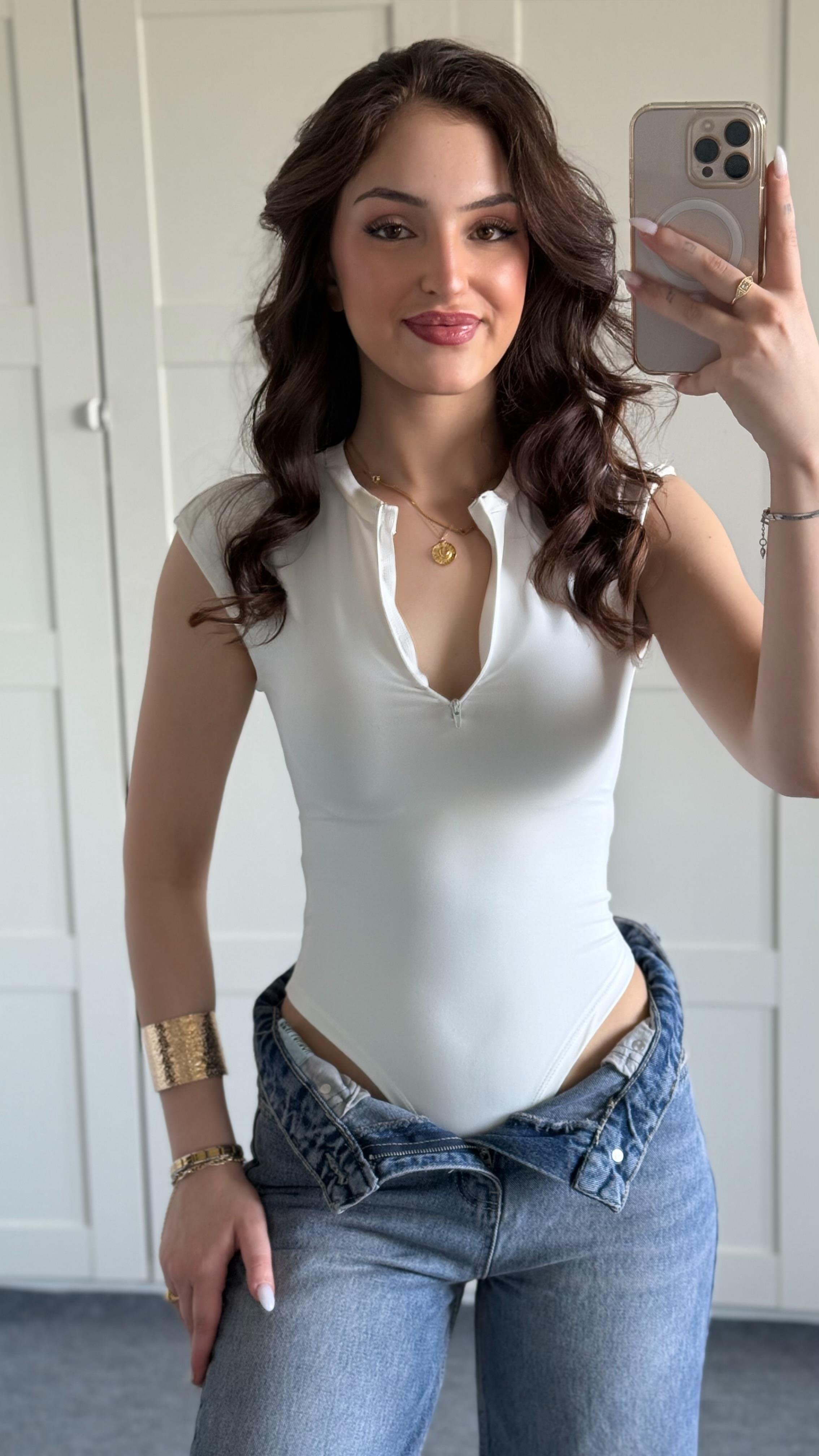 Sport Sıfır Kol Bodysuit Beyaz