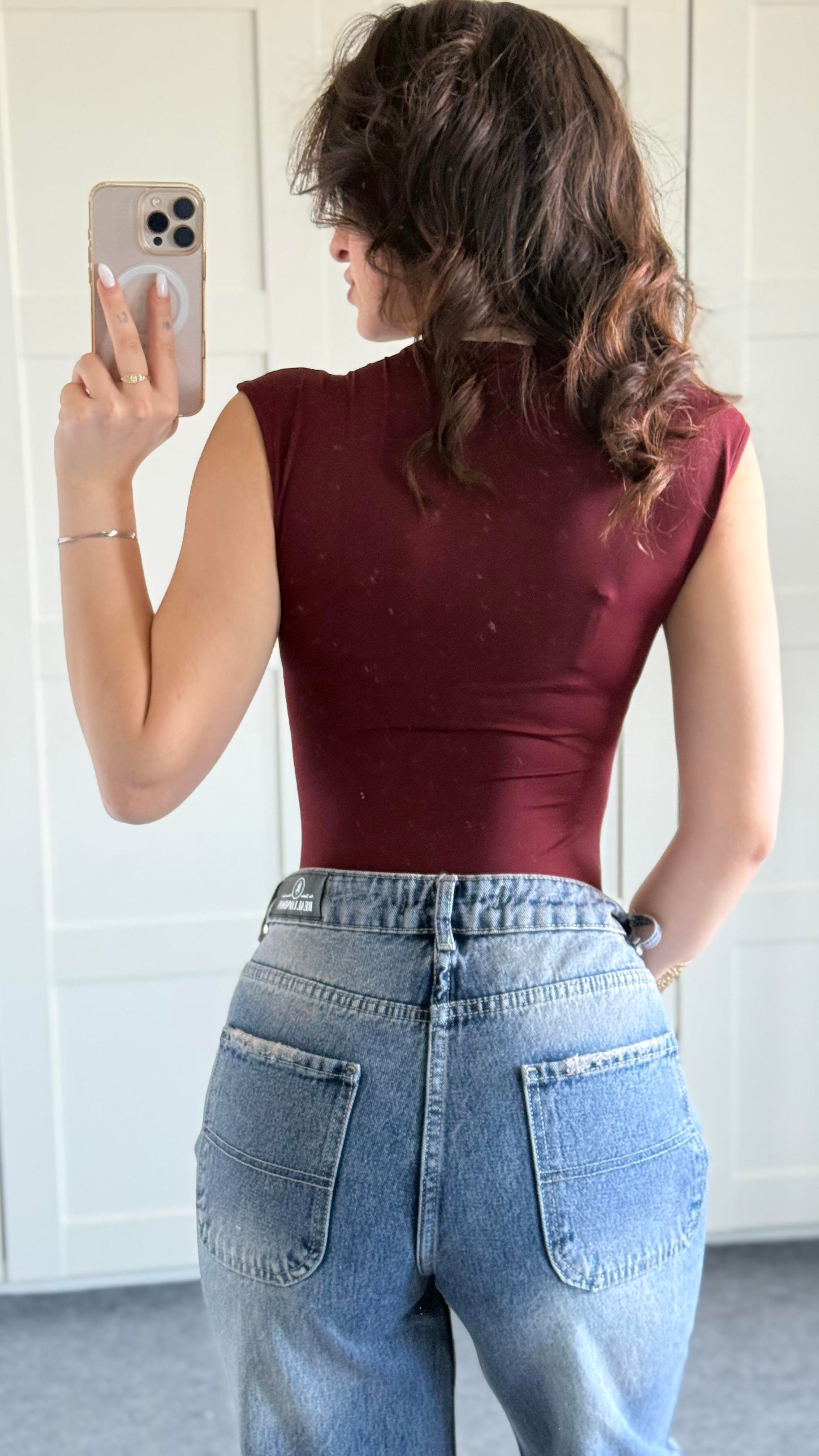 Sport Sıfır Kol Bodysuit Bordo