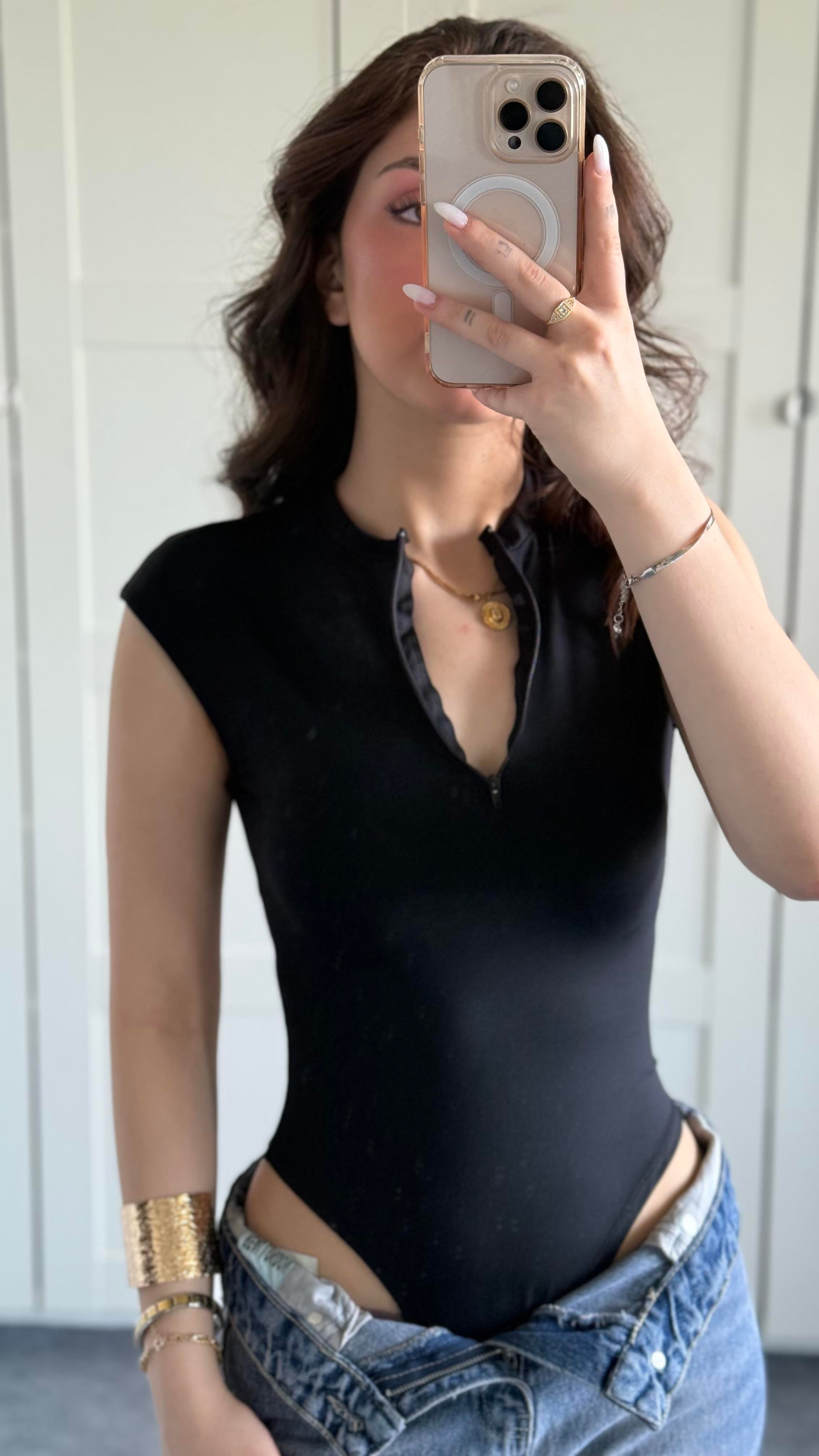 Sport Sıfır Kol Bodysuit Siyah